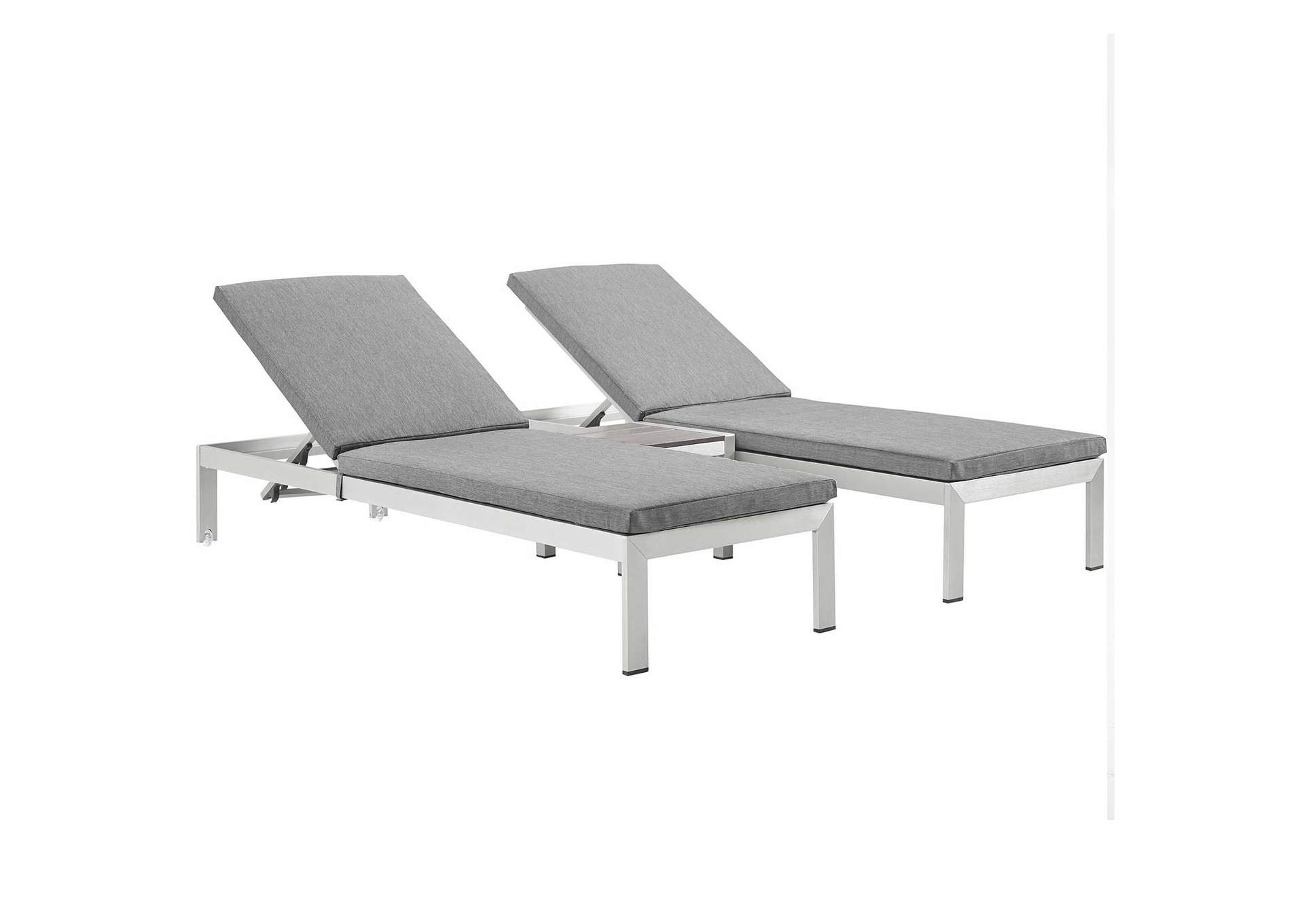 Silver Gray Shore 3 Piece Outdoor Patio Aluminum Chaise with Cushions,Modway