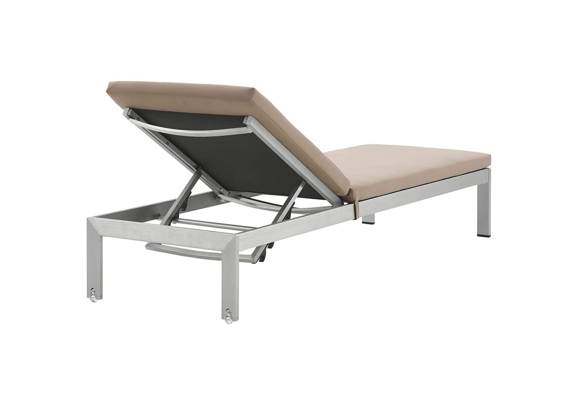 Silver Mocha Shore 3 Piece Outdoor Patio Aluminum Chaise with Cushions,Modway