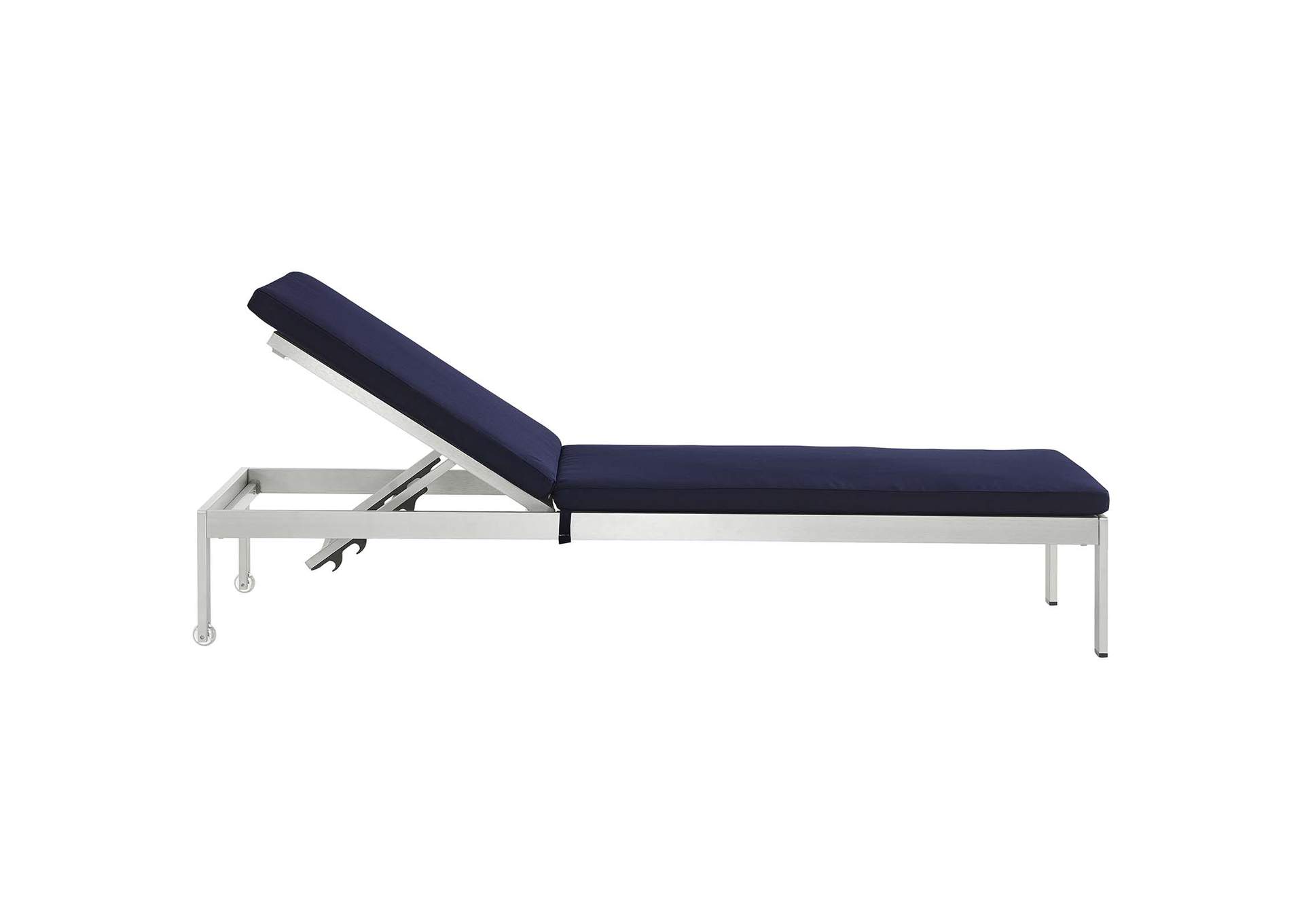 Silver Navy Shore 3 Piece Outdoor Patio Aluminum Chaise with Cushions,Modway