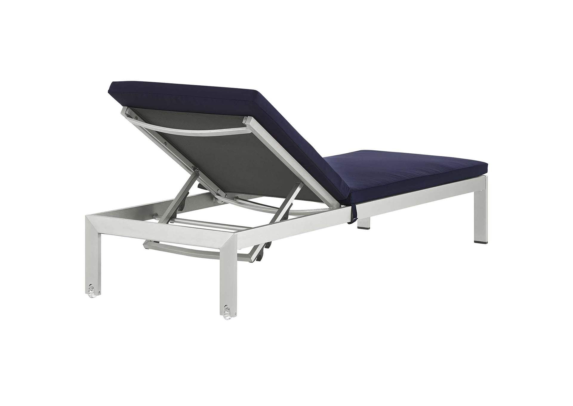 Silver Navy Shore 3 Piece Outdoor Patio Aluminum Chaise with Cushions,Modway