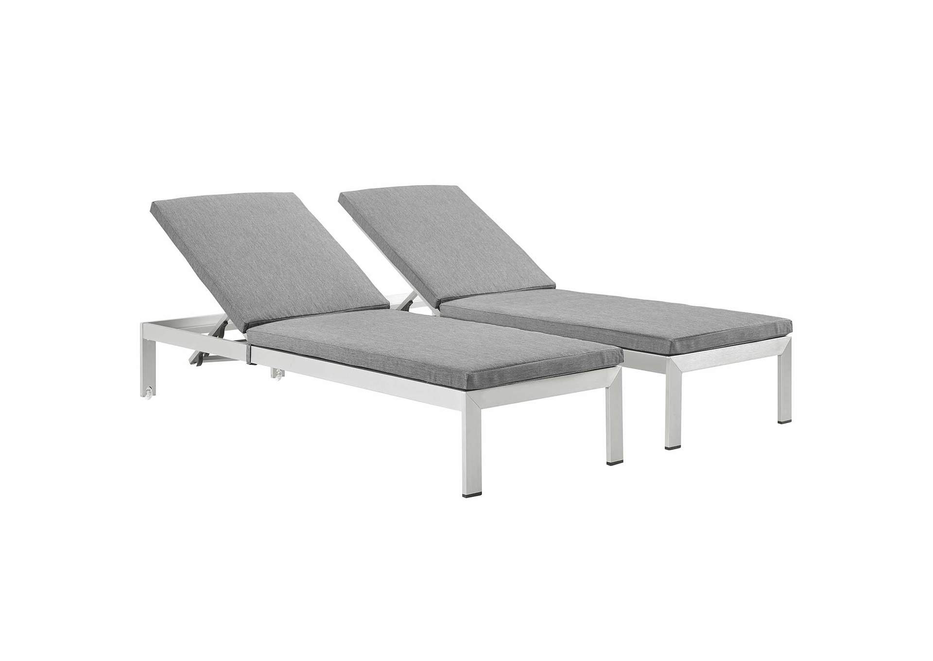 Silver Gray Shore Chaise with Cushions Outdoor Patio Aluminum [Set of 2],Modway