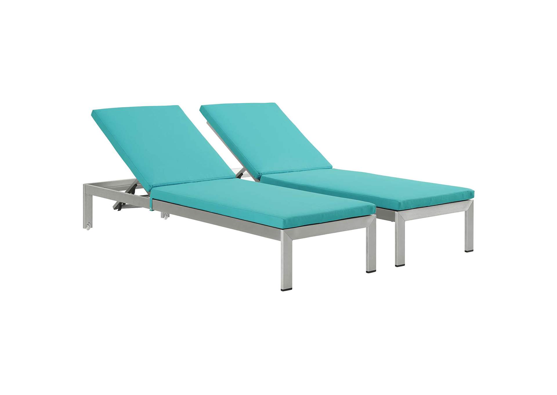 Silver Turquoise Shore Chaise with Cushions Outdoor Patio Aluminum [Set of 2],Modway