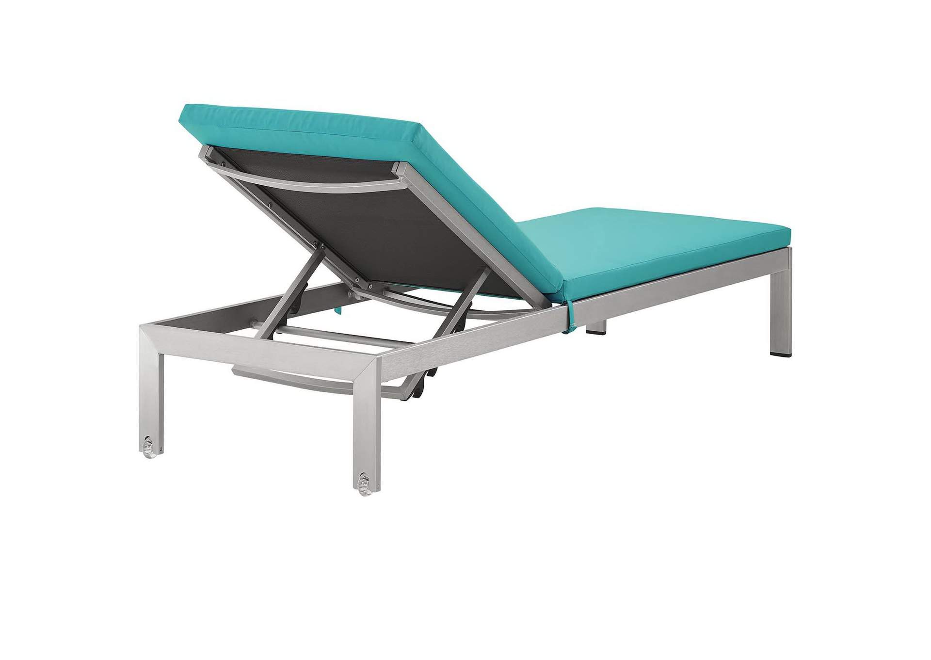 Silver Turquoise Shore Chaise with Cushions Outdoor Patio Aluminum [Set of 2],Modway