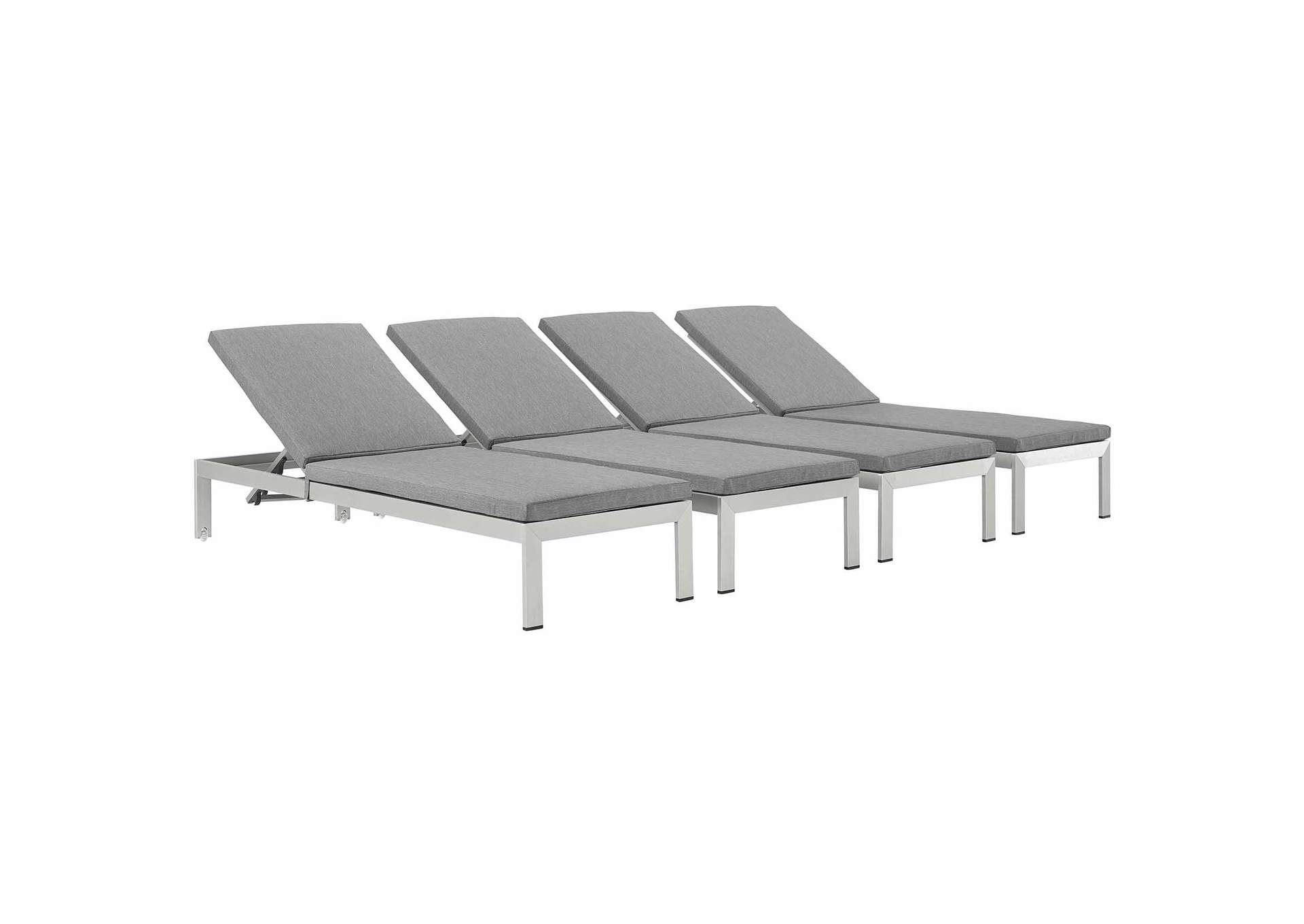 Silver Gray Shore Chaise with Cushions Outdoor Patio Aluminum [Set of 4],Modway
