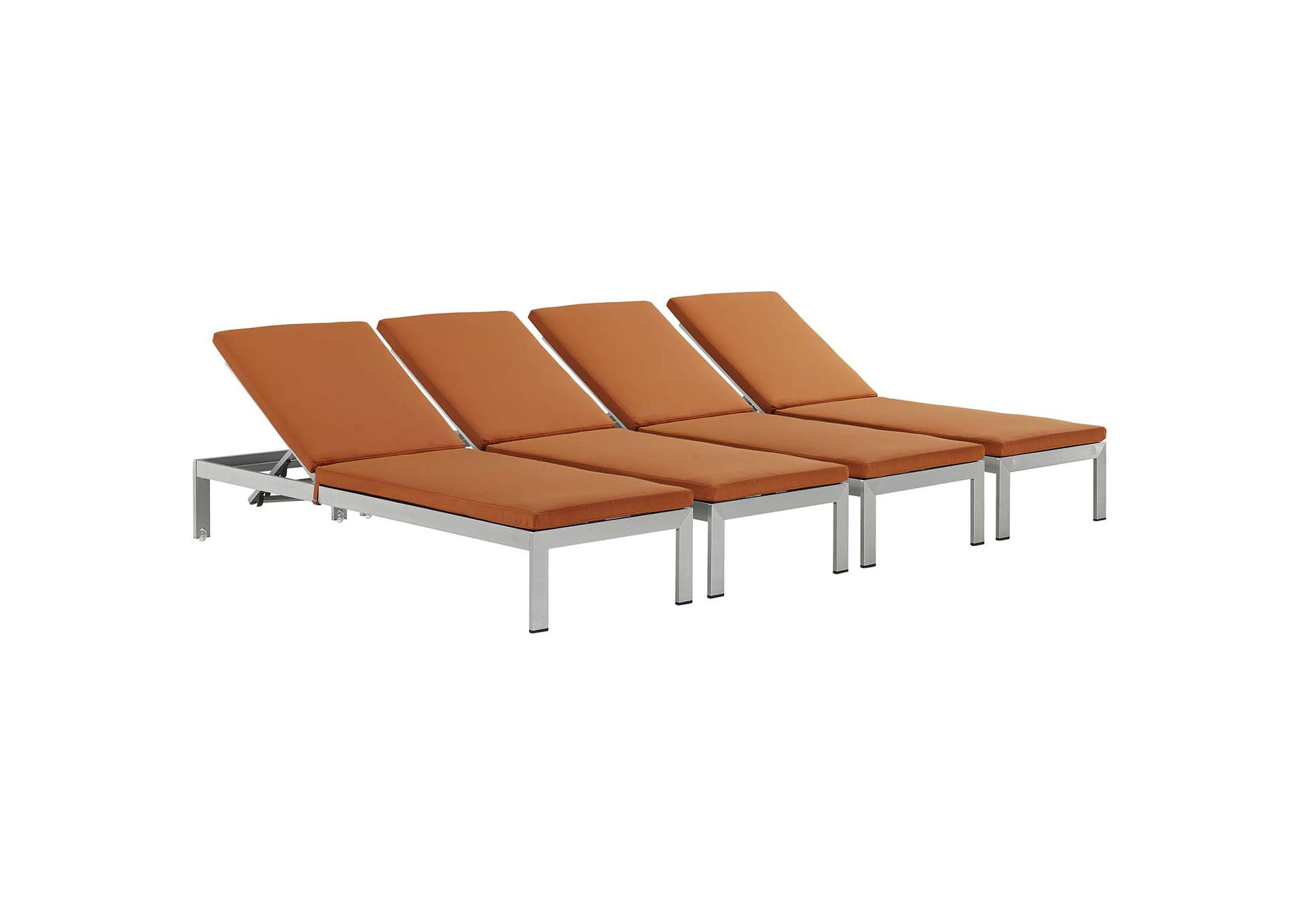 Silver Orange Shore Chaise with Cushions Outdoor Patio Aluminum [Set of 4],Modway