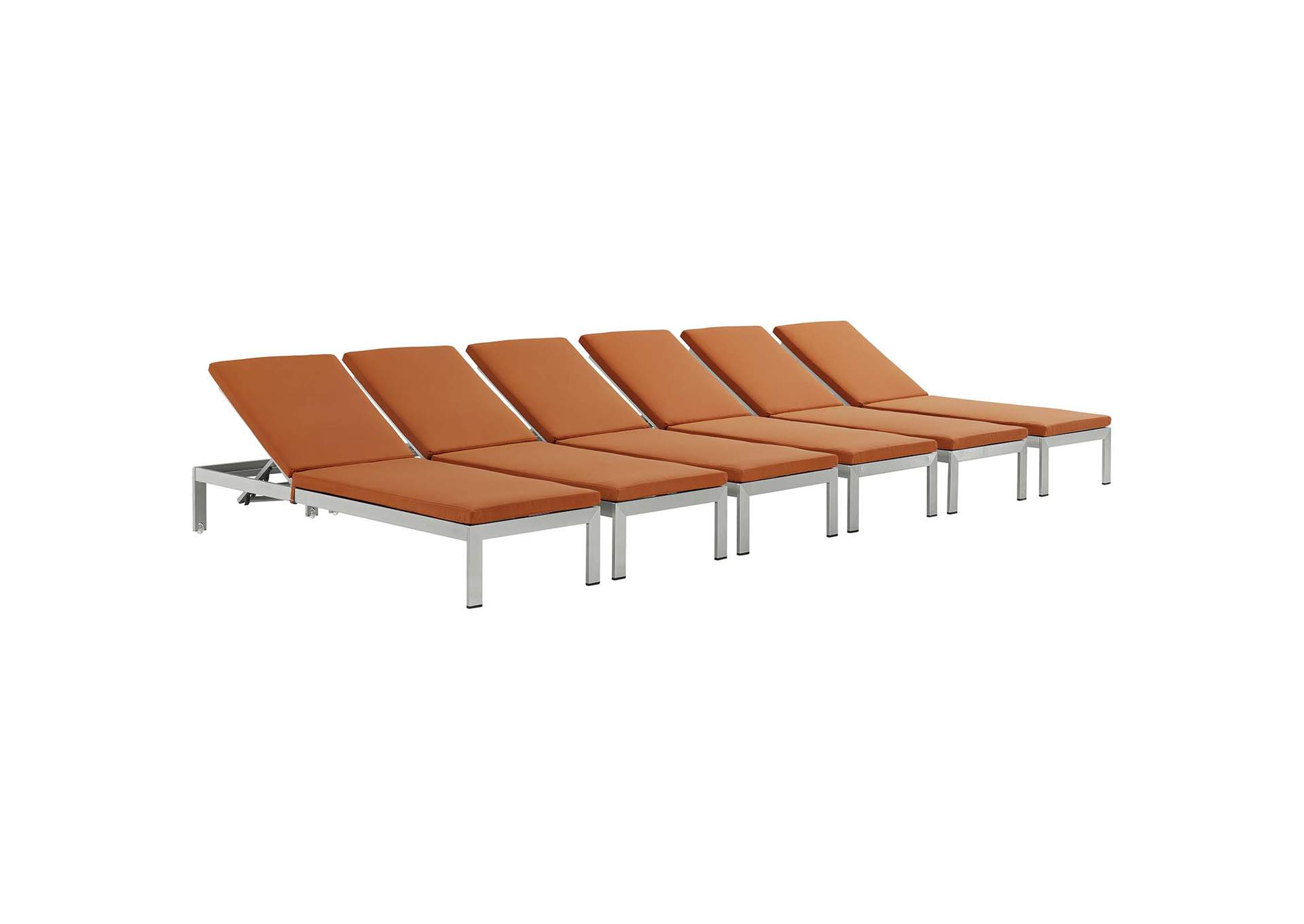 Silver Orange Shore Chaise with Cushions Outdoor Patio Aluminum [Set of 6],Modway