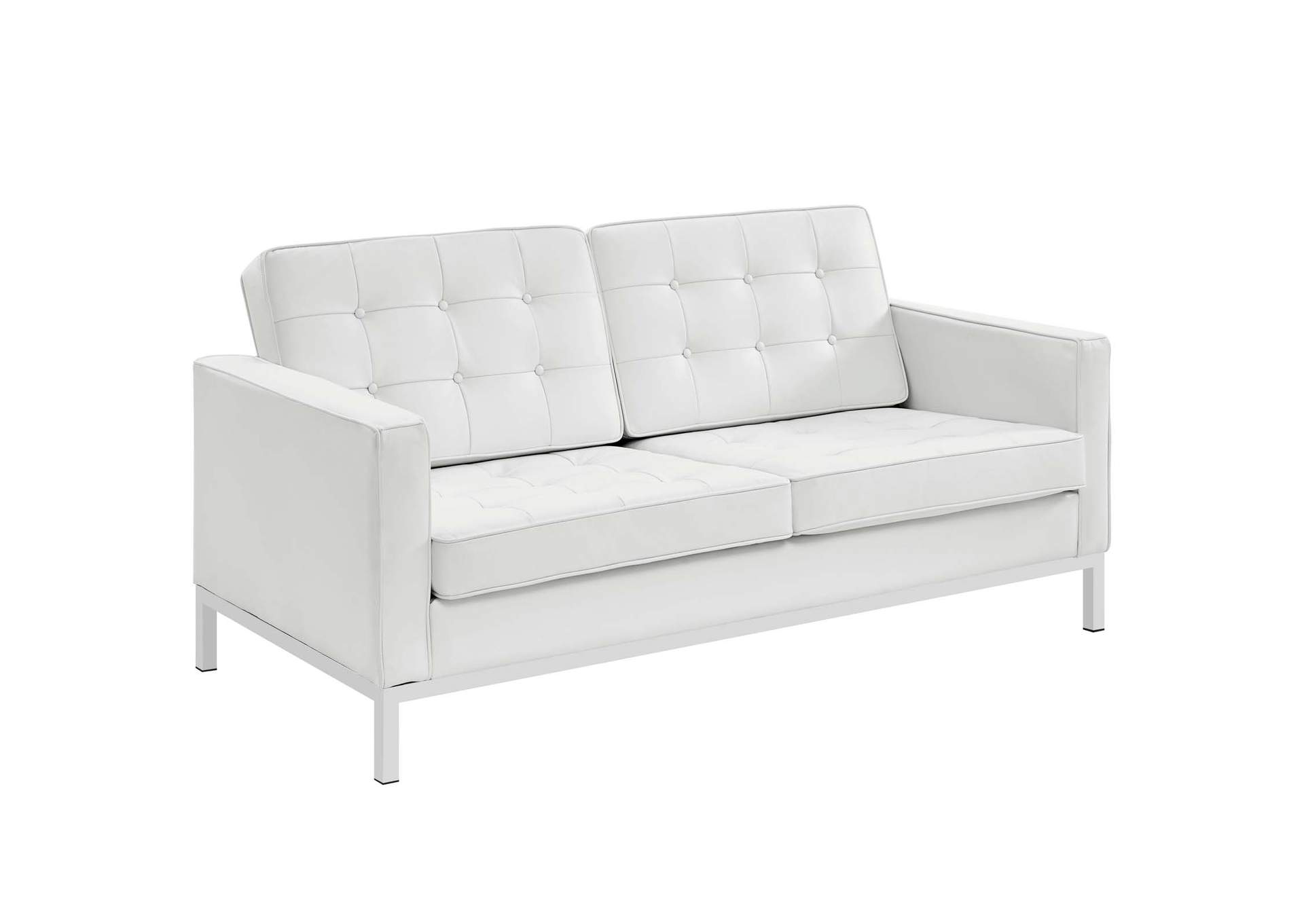 Cream White Loft Leather Loveseat,Modway