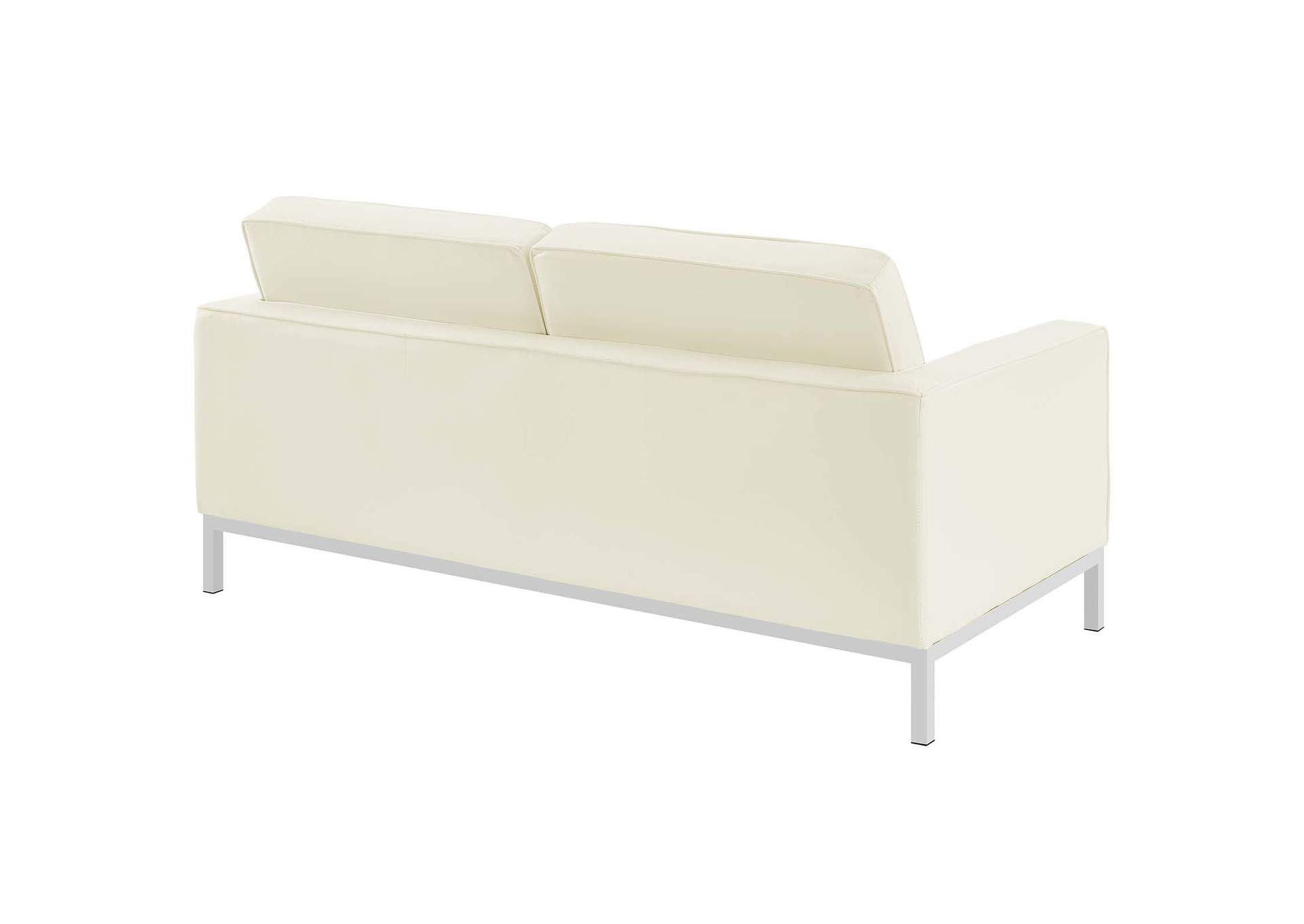 Cream White Loft Leather Loveseat,Modway