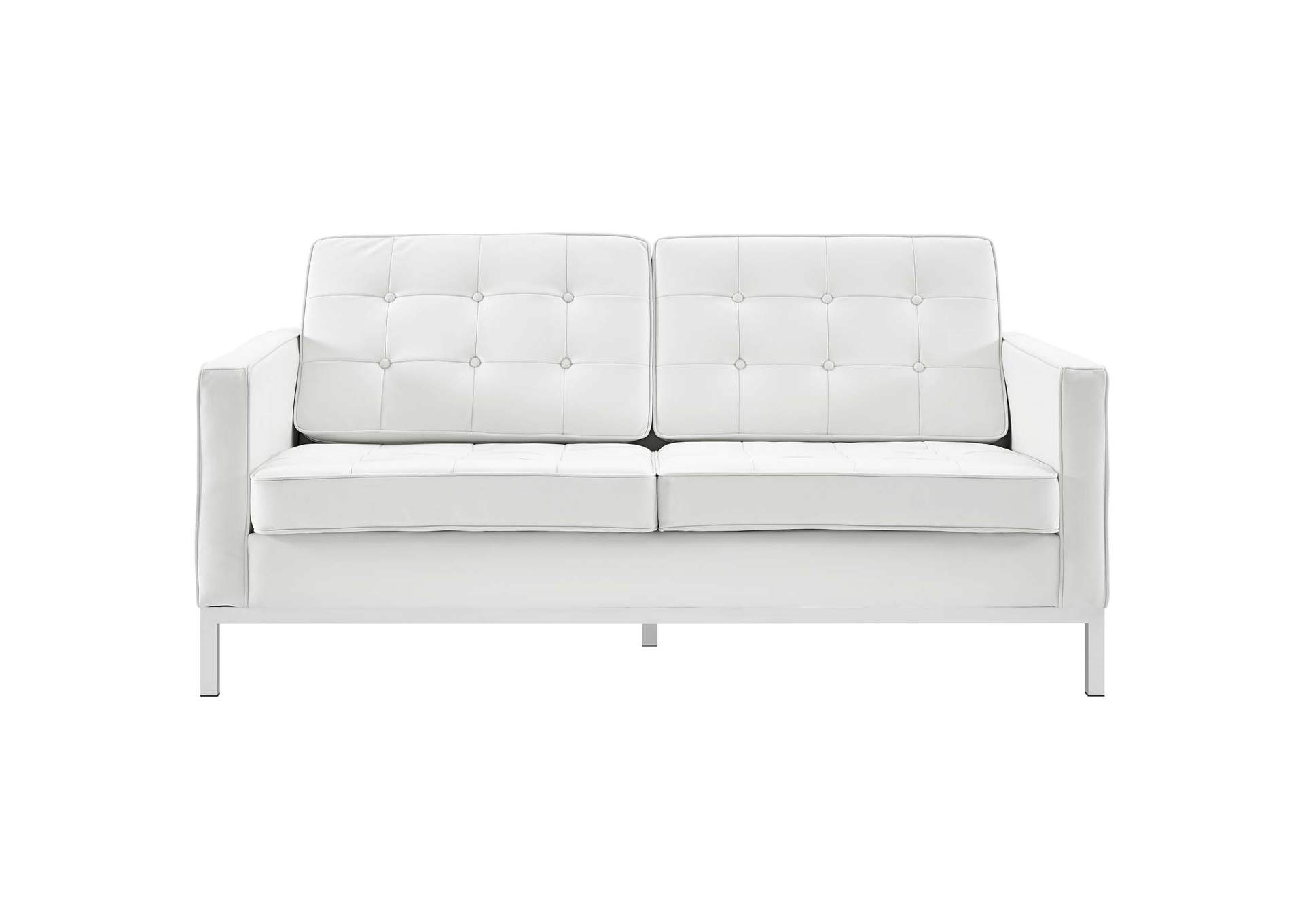 Cream White Loft Leather Loveseat,Modway