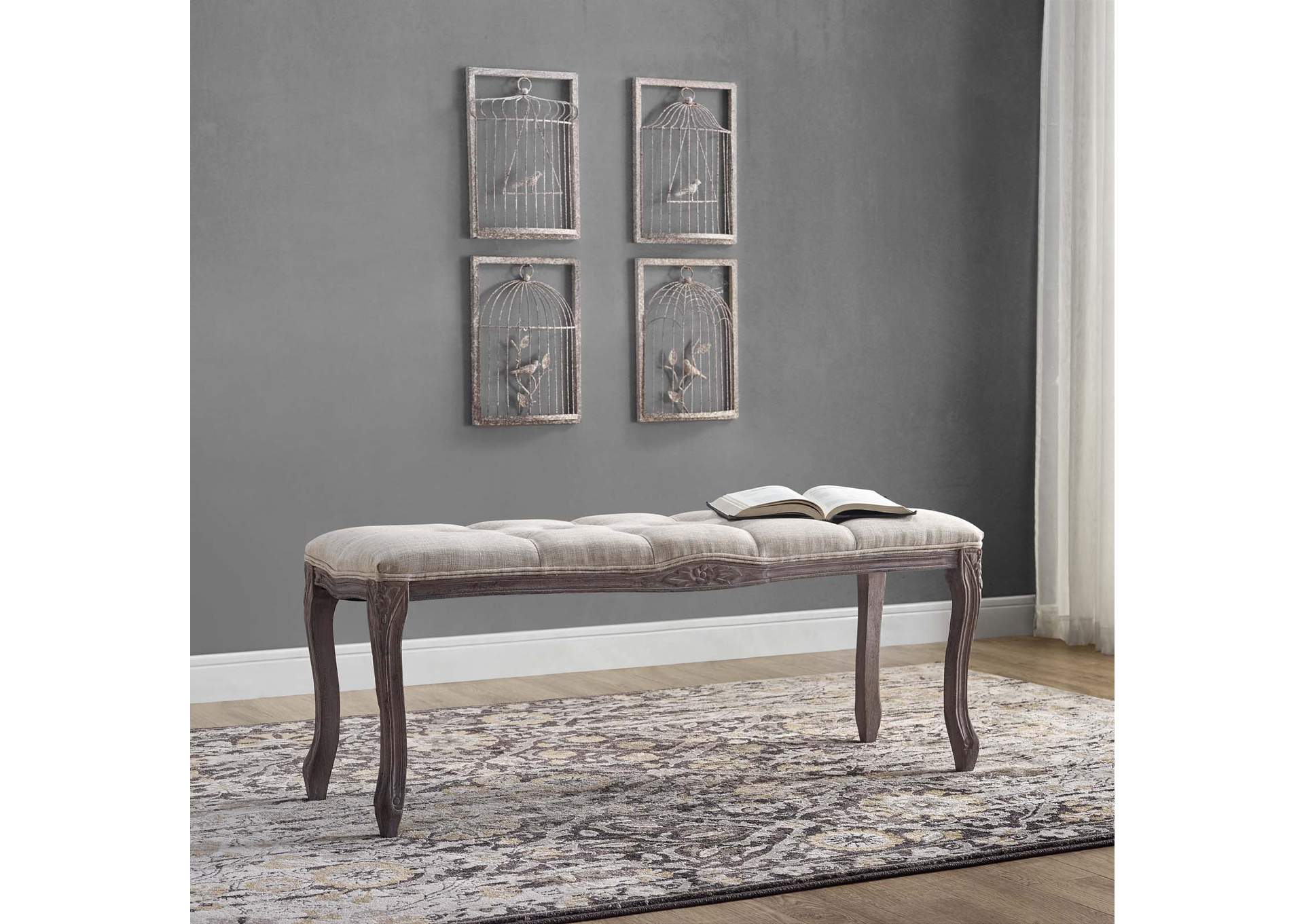 Beige Regal Vintage French Upholstered Fabric Bench,Modway