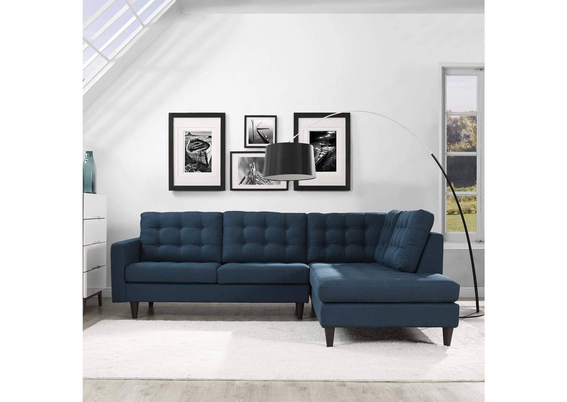 Azure Empress 2 Piece Upholstered Fabric Right Facing Bumper Sectional,Modway
