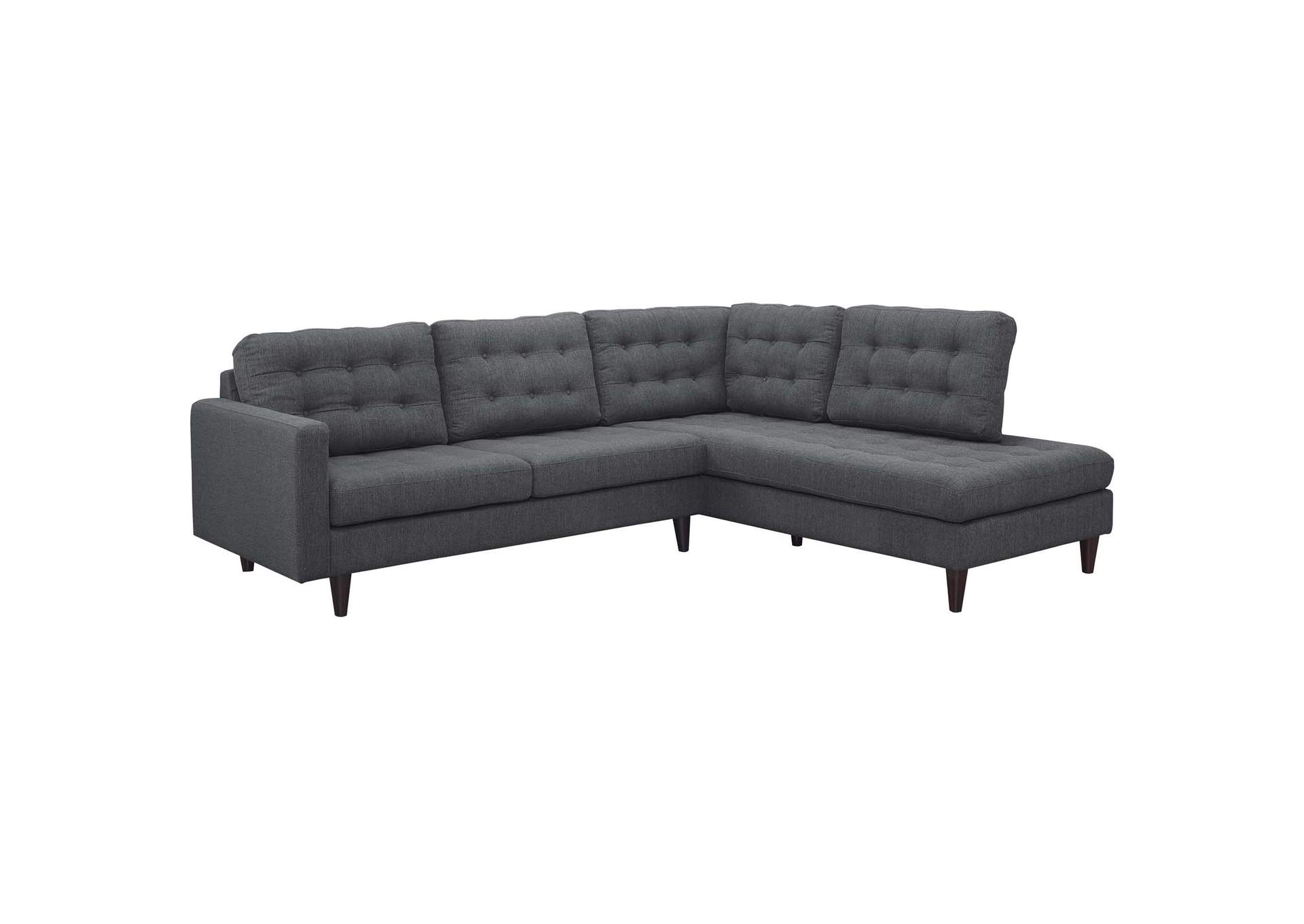 Gray Empress 2 Piece Upholstered Fabric Right Facing Bumper Sectional,Modway