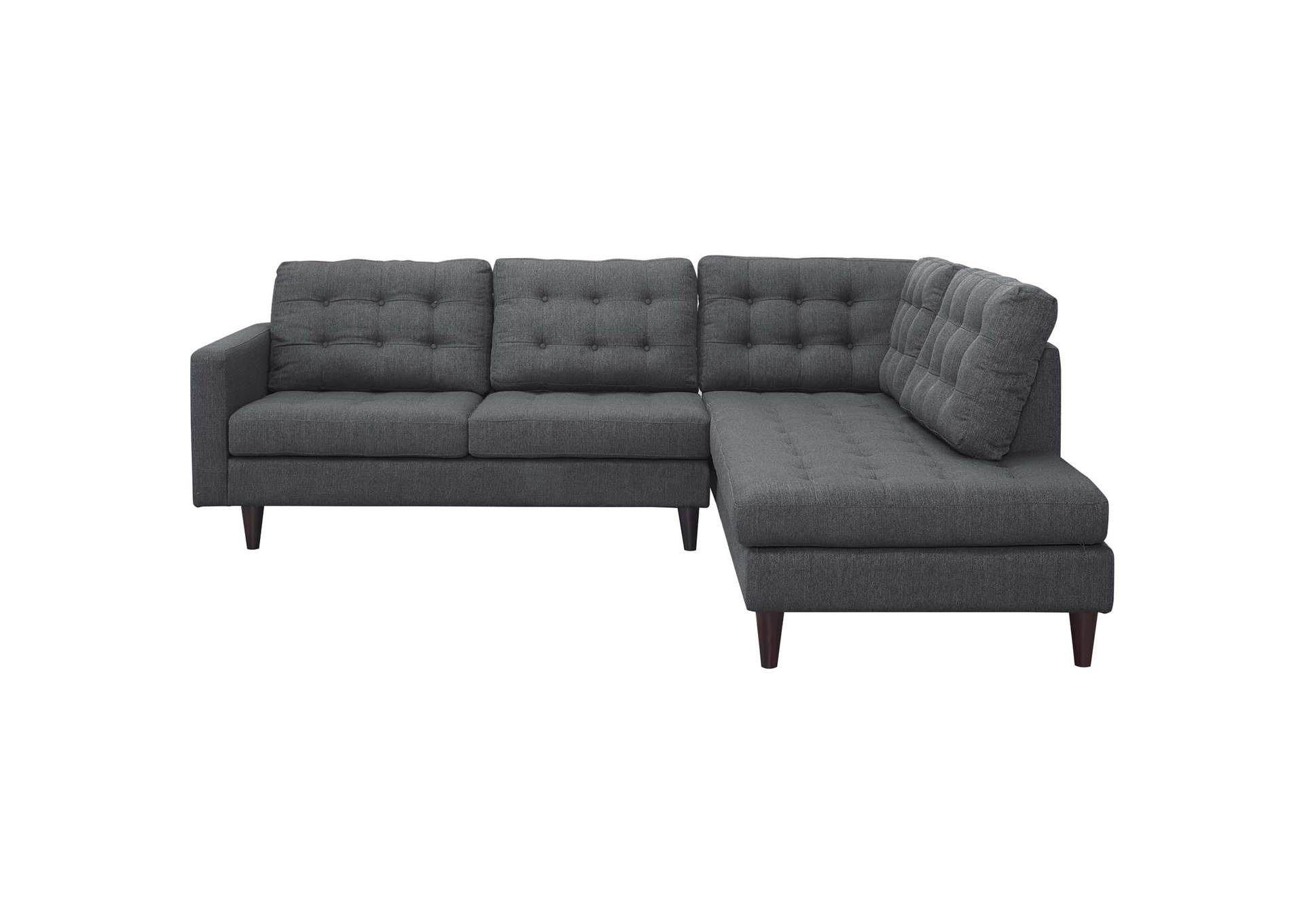 Gray Empress 2 Piece Upholstered Fabric Right Facing Bumper Sectional,Modway