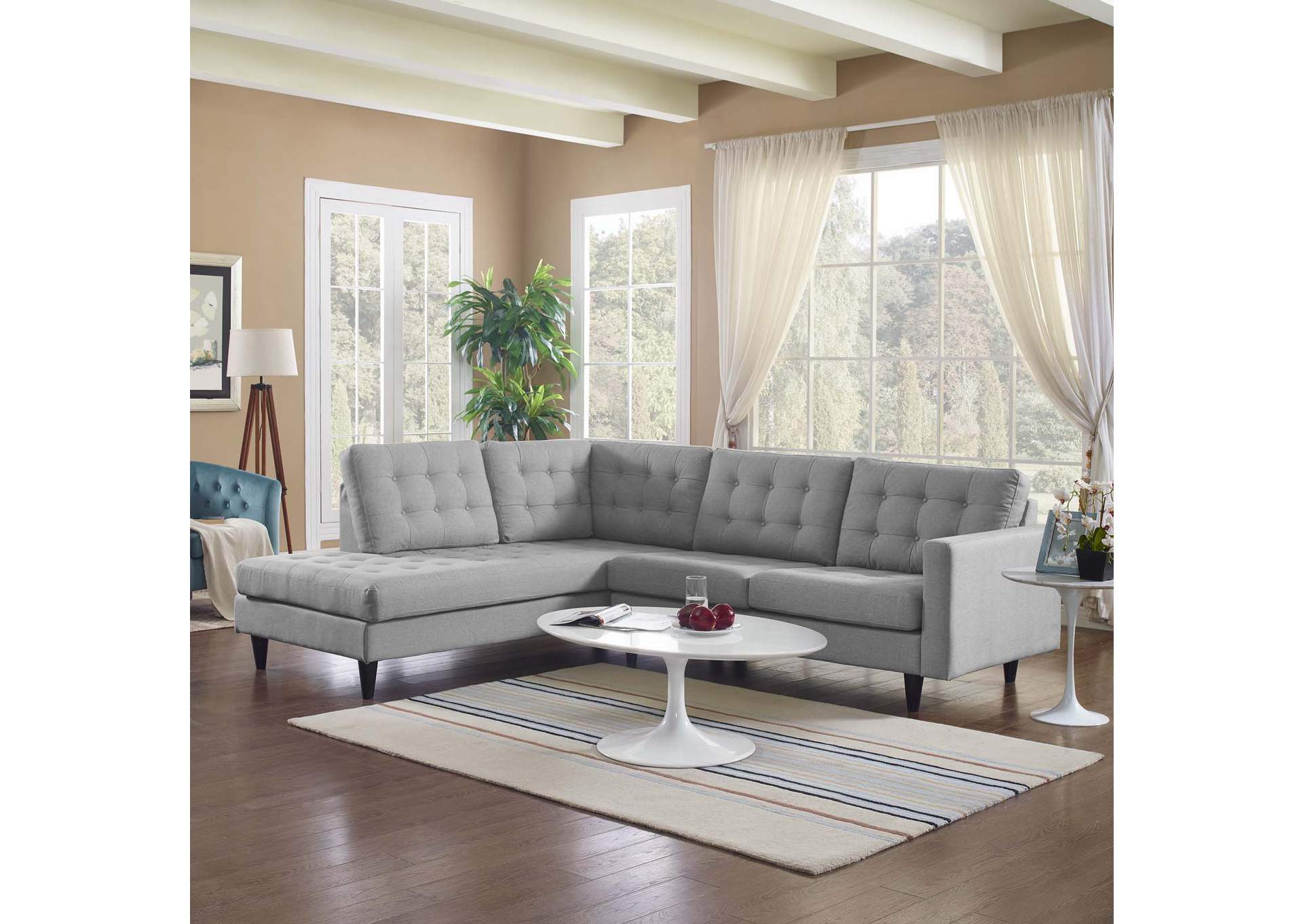 Light Gray Empress 2 Piece Upholstered Fabric Left Facing Bumper Sectional,Modway