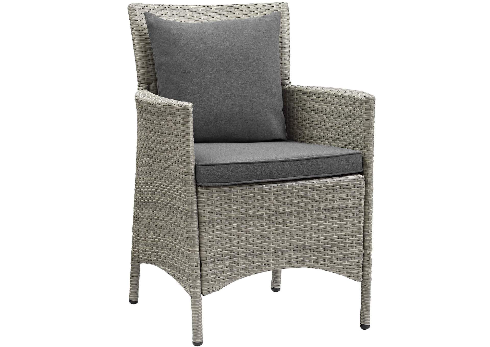 Conduit Light Gray Charcoal Outdoor Patio Wicker Rattan Arm Dining Chair,Modway