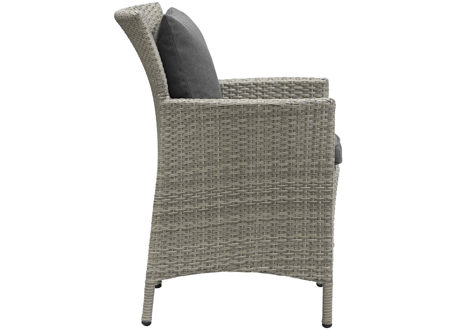 Conduit Light Gray Charcoal Outdoor Patio Wicker Rattan Arm Dining Chair,Modway