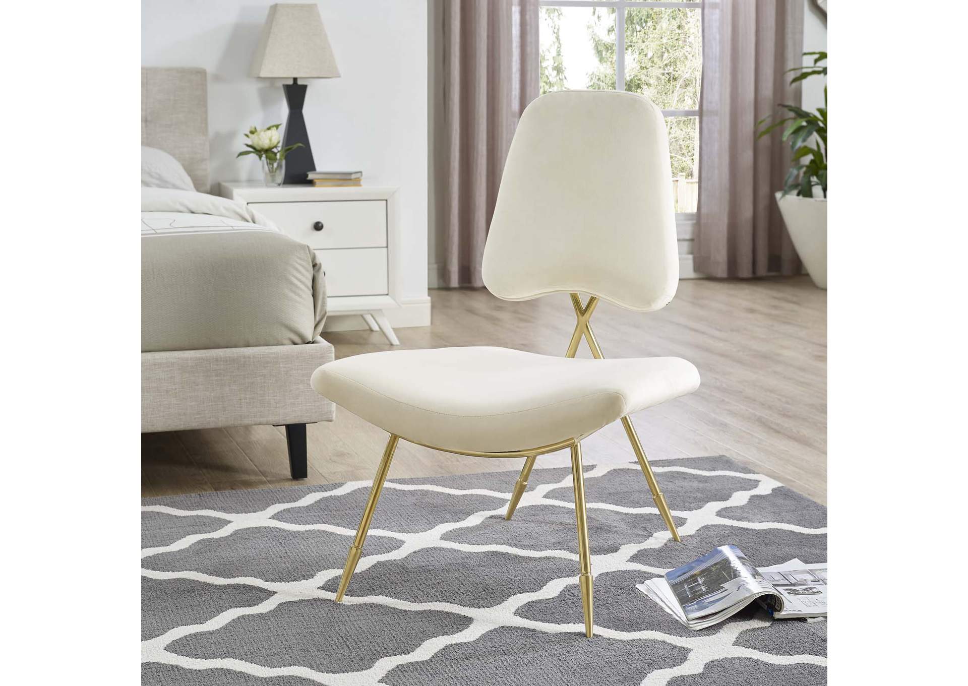 Ivory Ponder Performance Velvet Lounge Chair,Modway