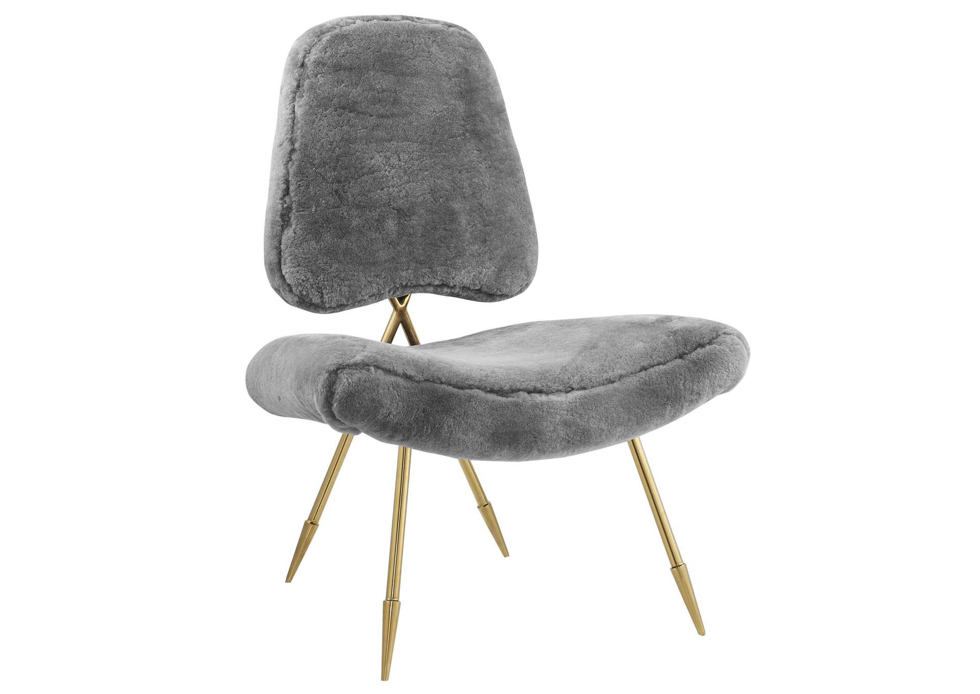 Gray Ponder Upholstered Sheepskin Fur Lounge Chair,Modway