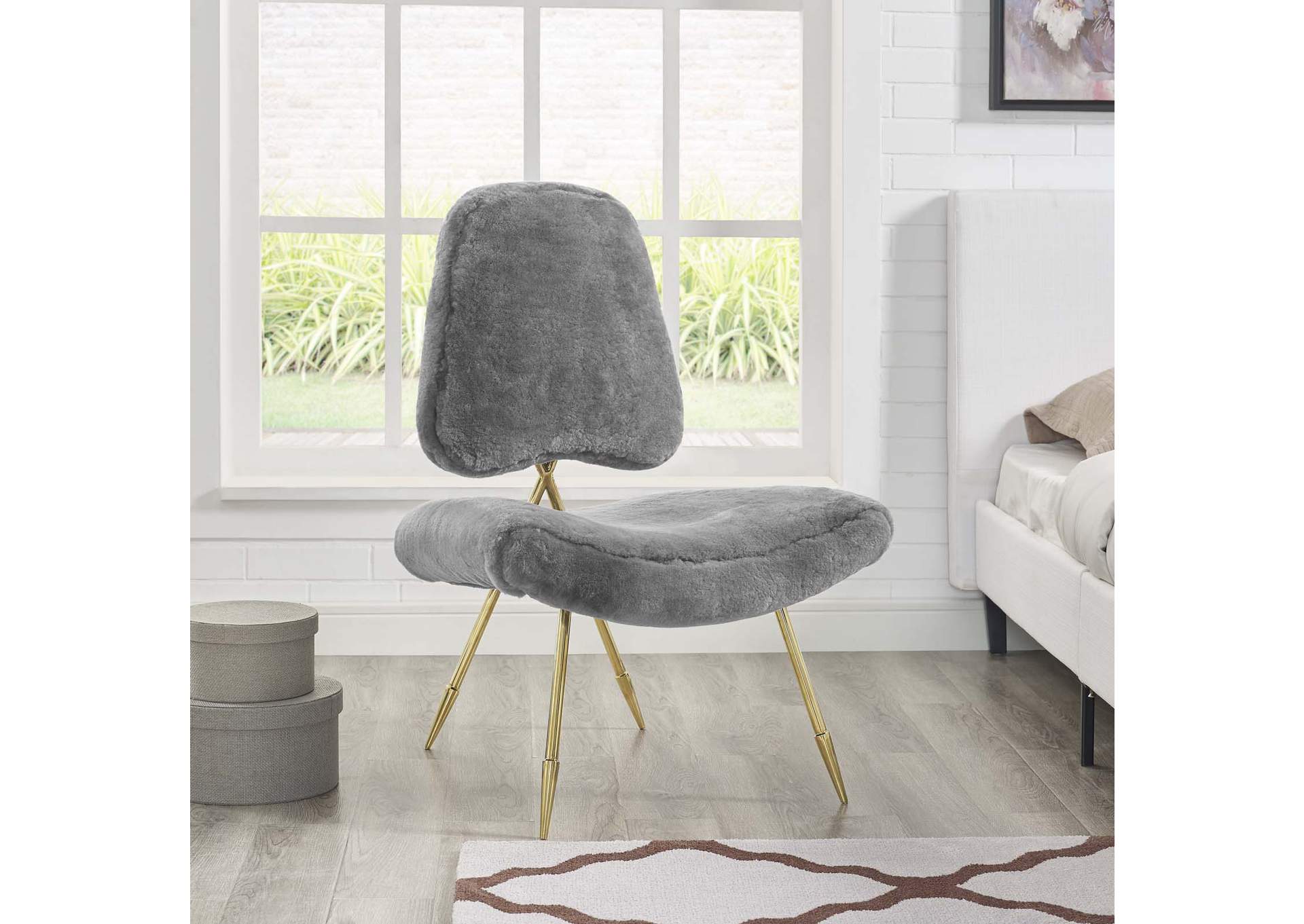 Gray Ponder Upholstered Sheepskin Fur Lounge Chair,Modway