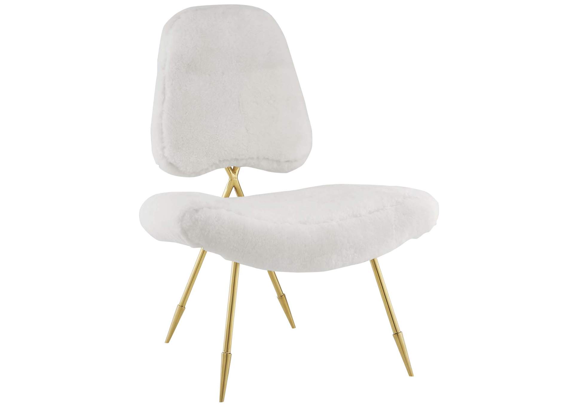 White Ponder Upholstered Sheepskin Fur Lounge Chair,Modway