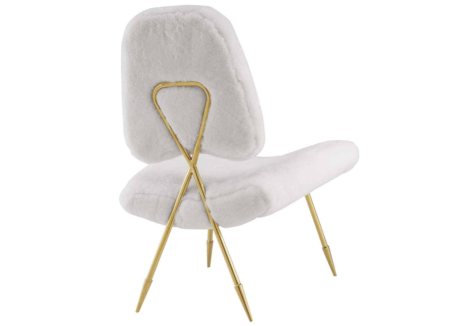 White Ponder Upholstered Sheepskin Fur Lounge Chair,Modway