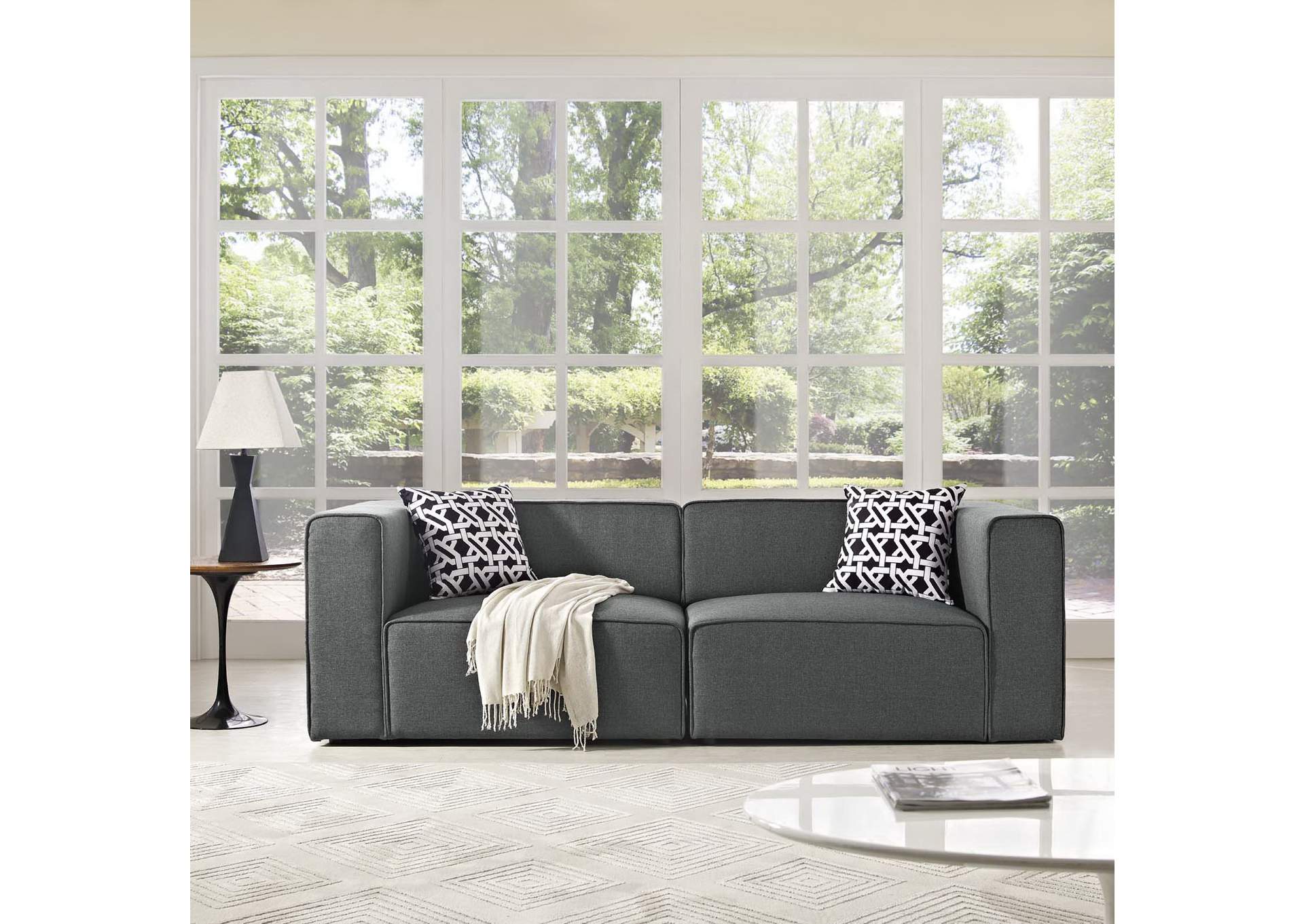 Gray Mingle 2 Piece Upholstered Fabric Sectional Sofa Set,Modway