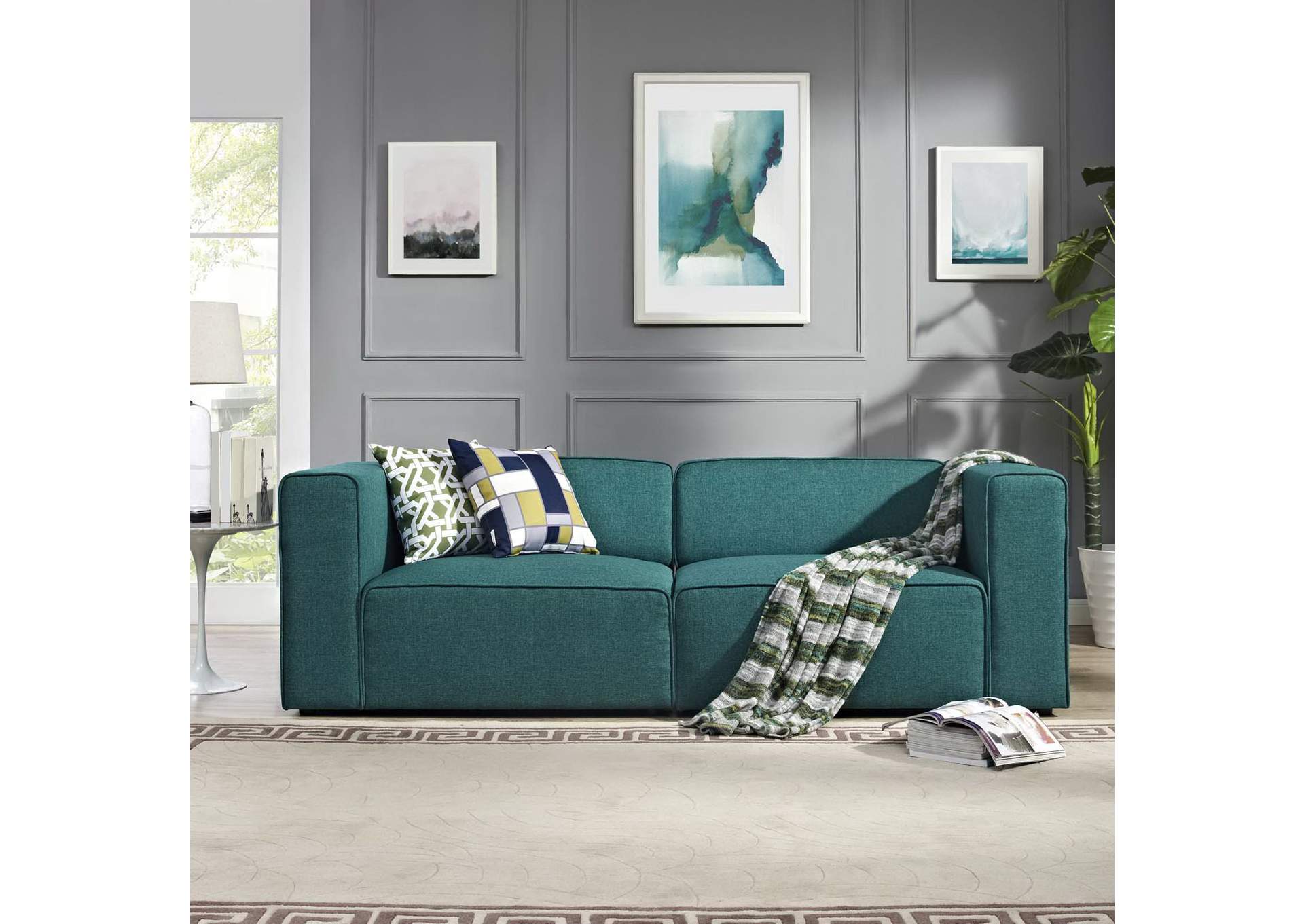 Teal Mingle 2 Piece Upholstered Fabric Sectional Sofa Set,Modway