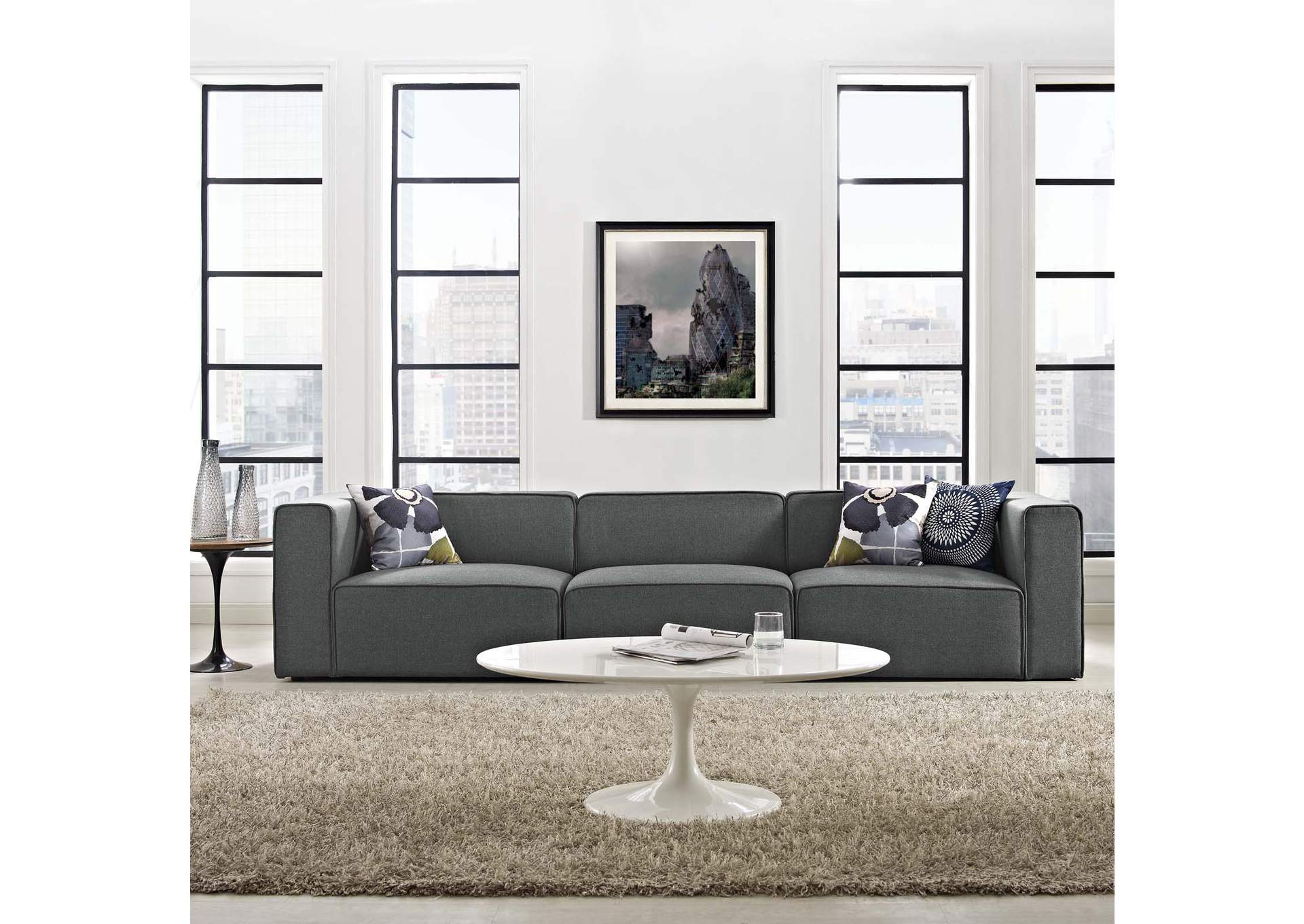Gray Mingle 3 Piece Upholstered Fabric Sectional Sofa Set,Modway