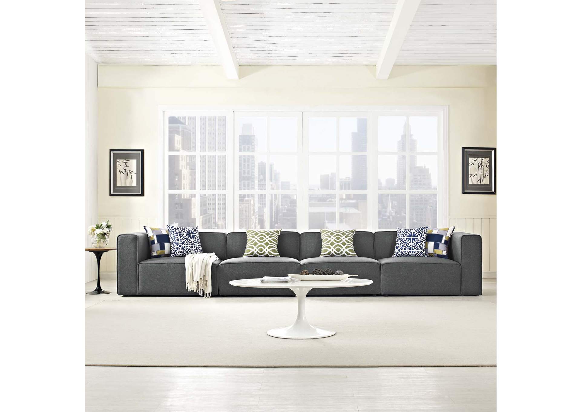 Gray Mingle 4 Piece Upholstered Fabric Sectional Sofa Set,Modway