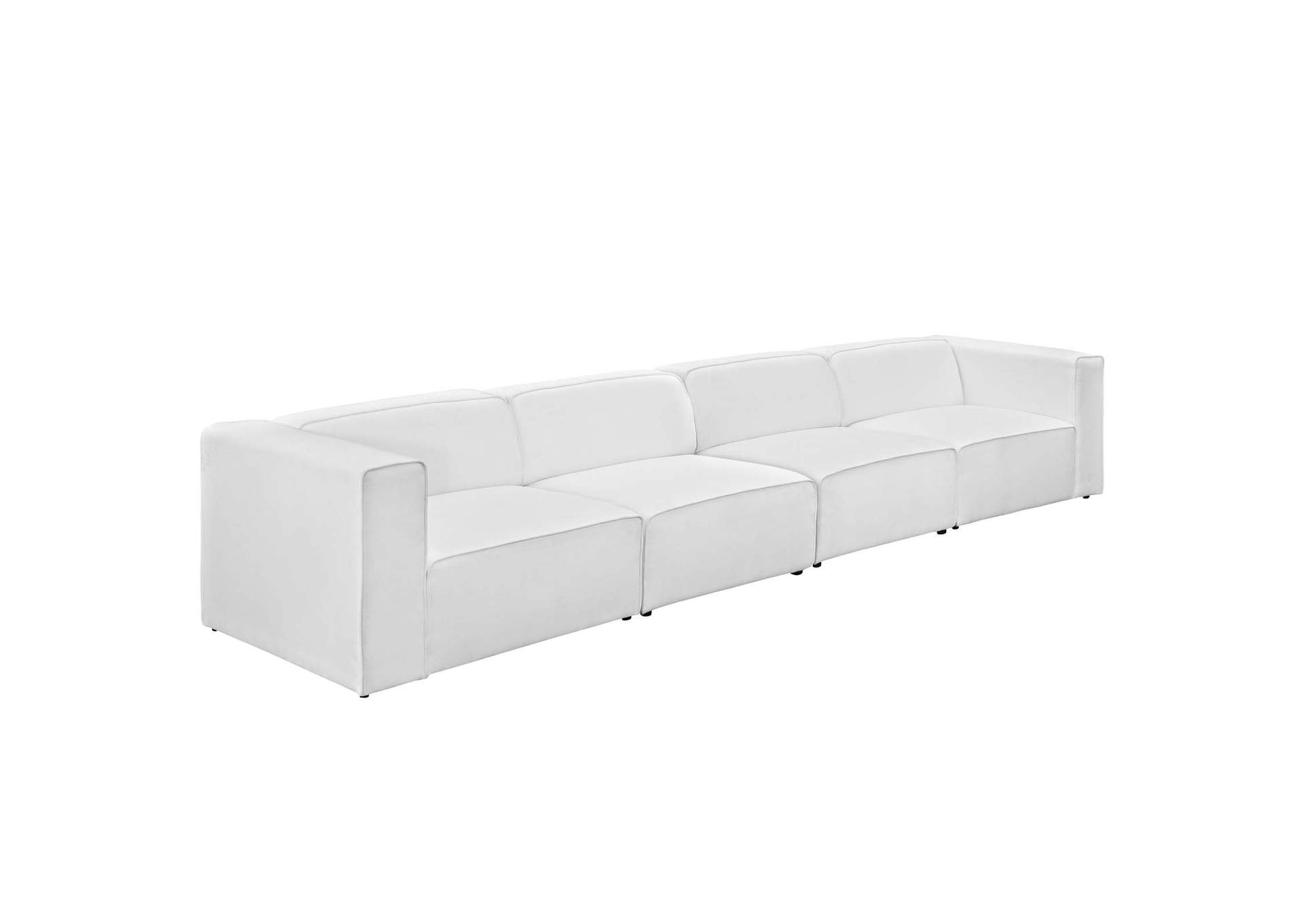 White Mingle 4 Piece Upholstered Fabric Sectional Sofa Set,Modway