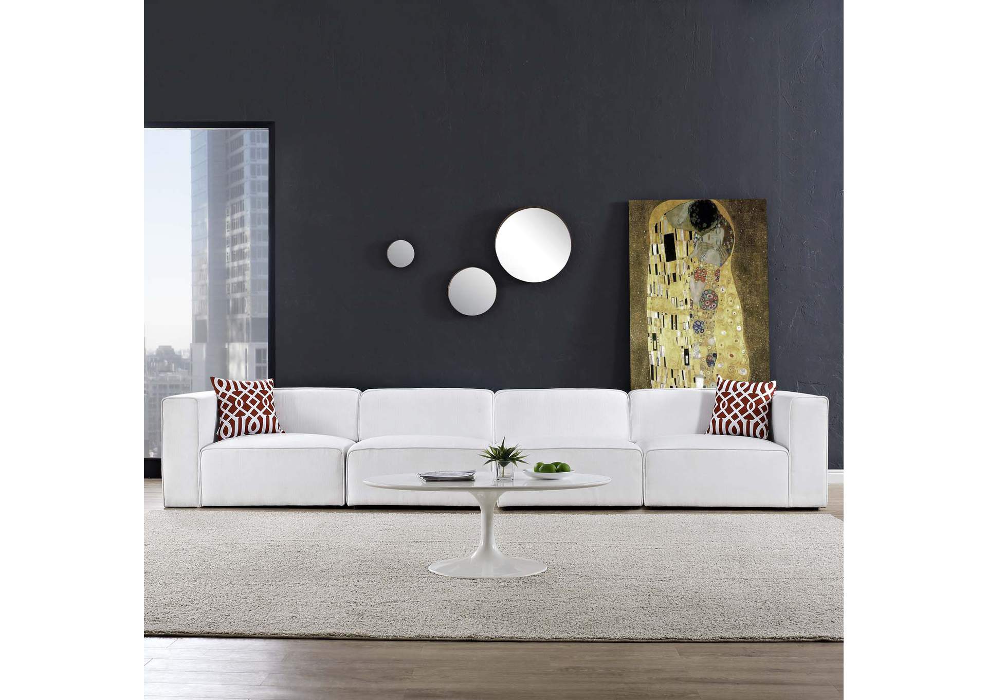 White Mingle 4 Piece Upholstered Fabric Sectional Sofa Set,Modway