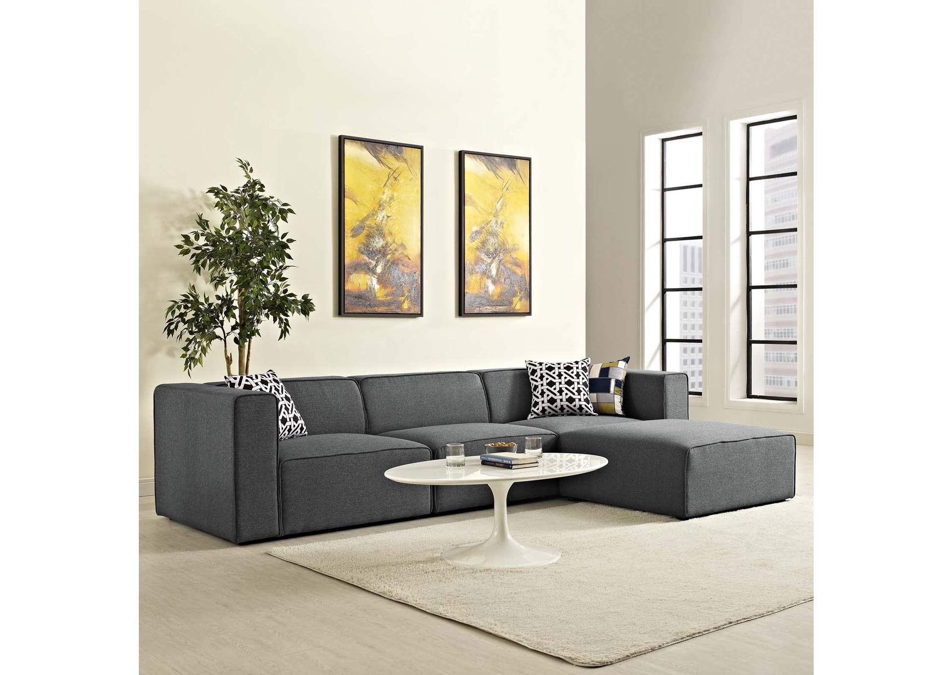 Gray Mingle 4 Piece Upholstered Fabric Sectional Sofa Set,Modway