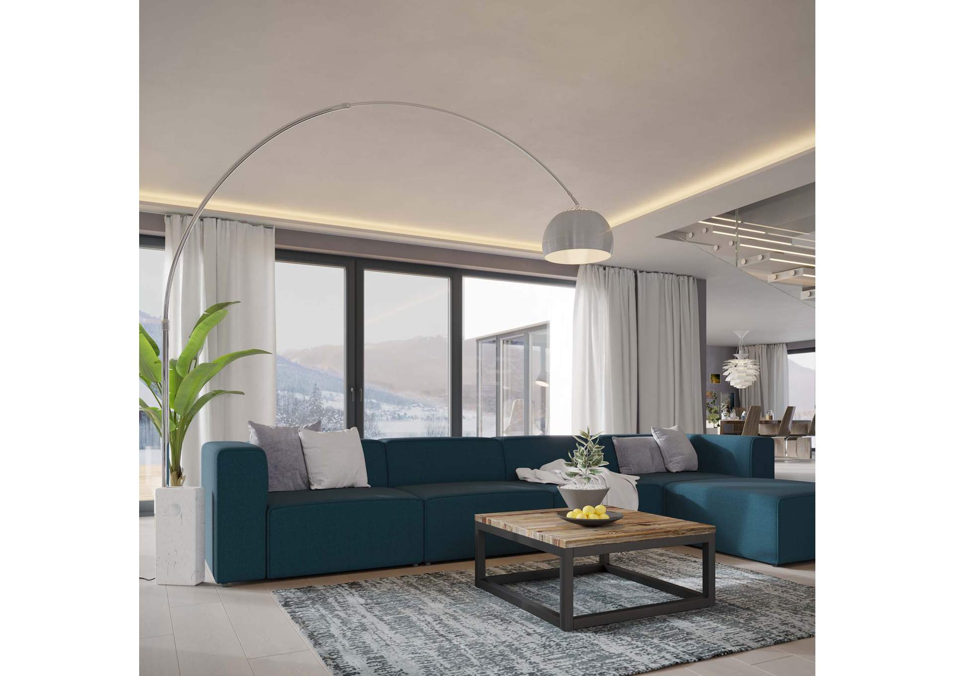 Blue Mingle 5 Piece Upholstered Fabric Sectional Sofa Set,Modway