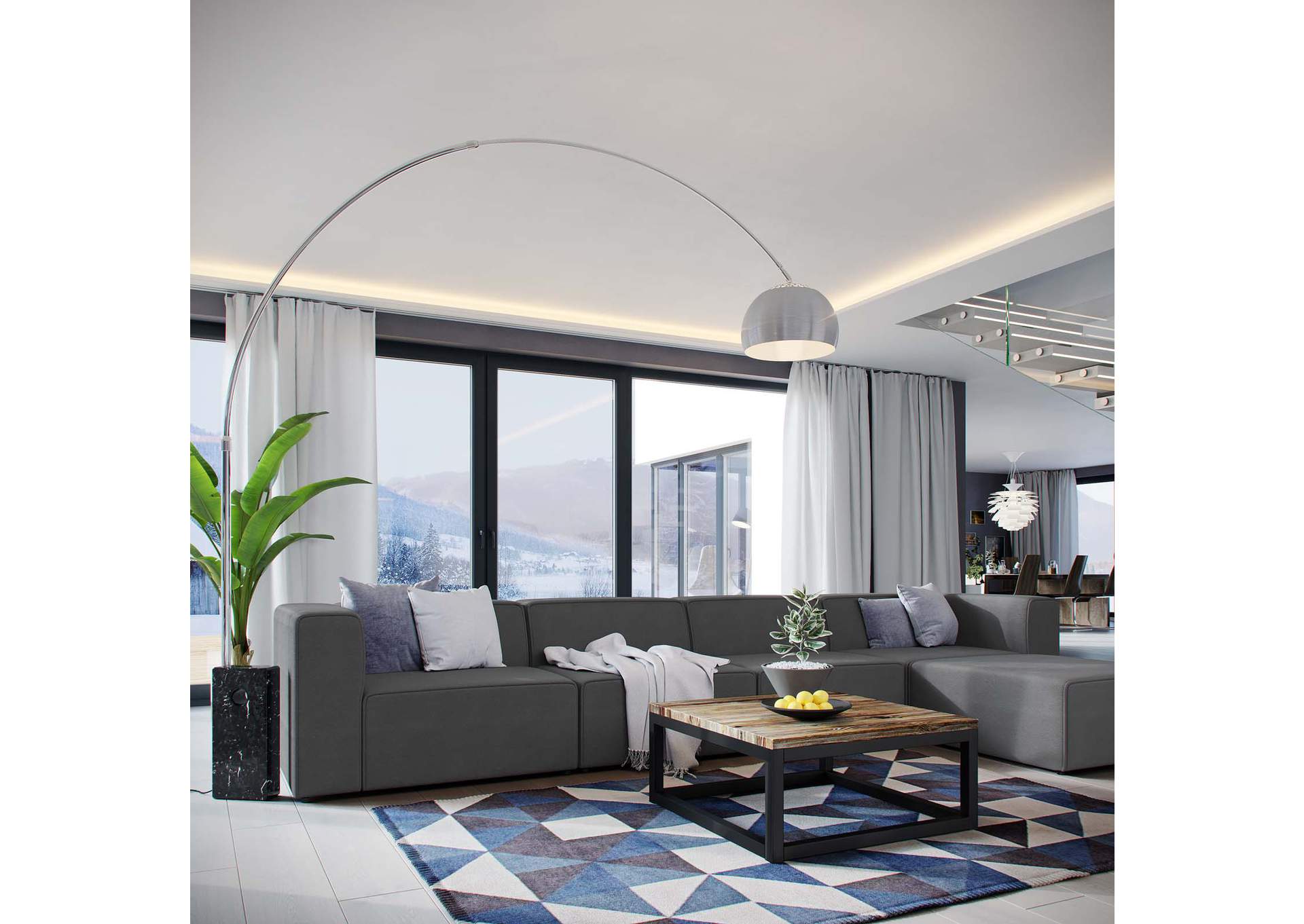 Gray Mingle 5 Piece Upholstered Fabric Sectional Sofa Set,Modway