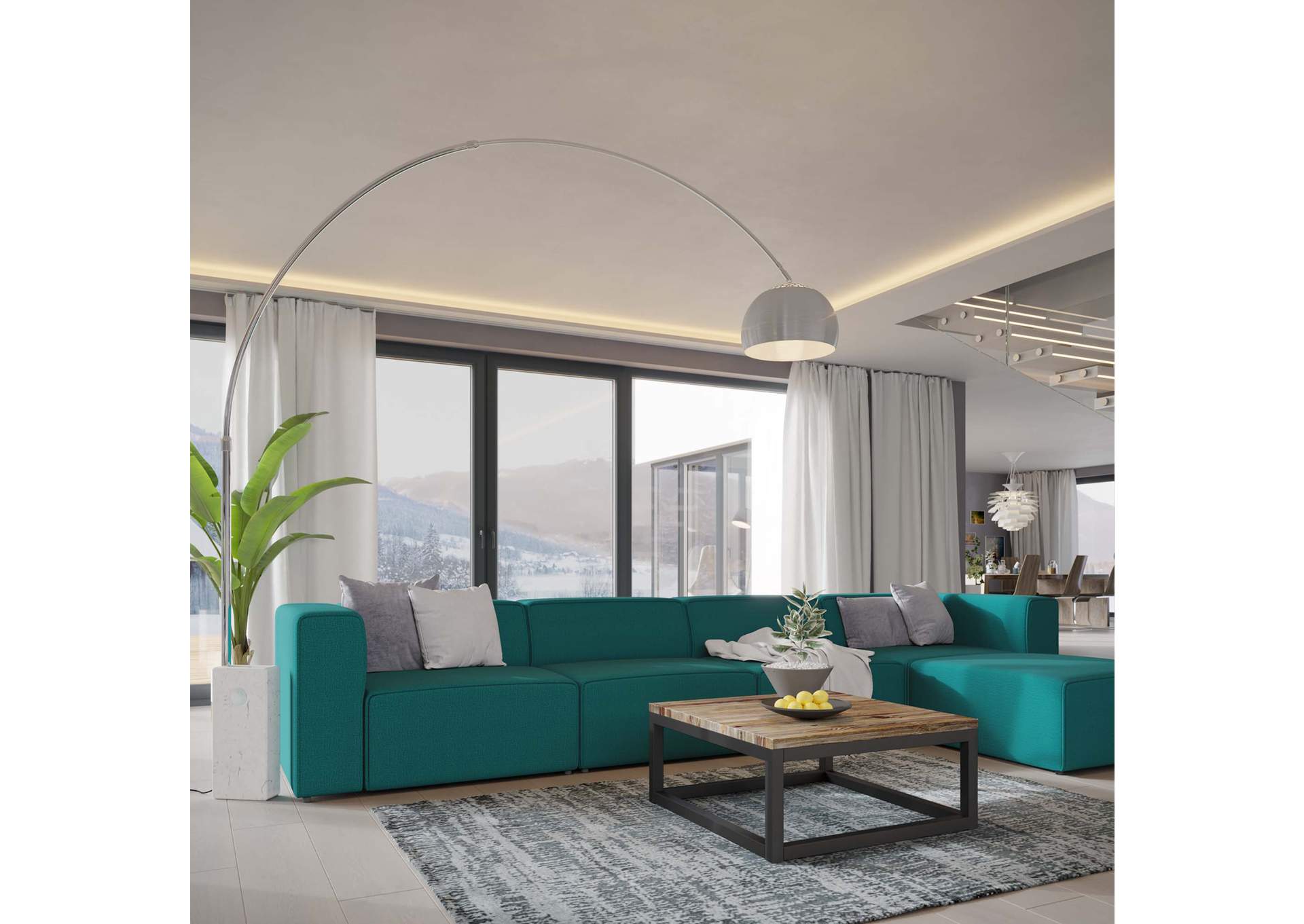 Teal Mingle 5 Piece Upholstered Fabric Sectional Sofa Set,Modway