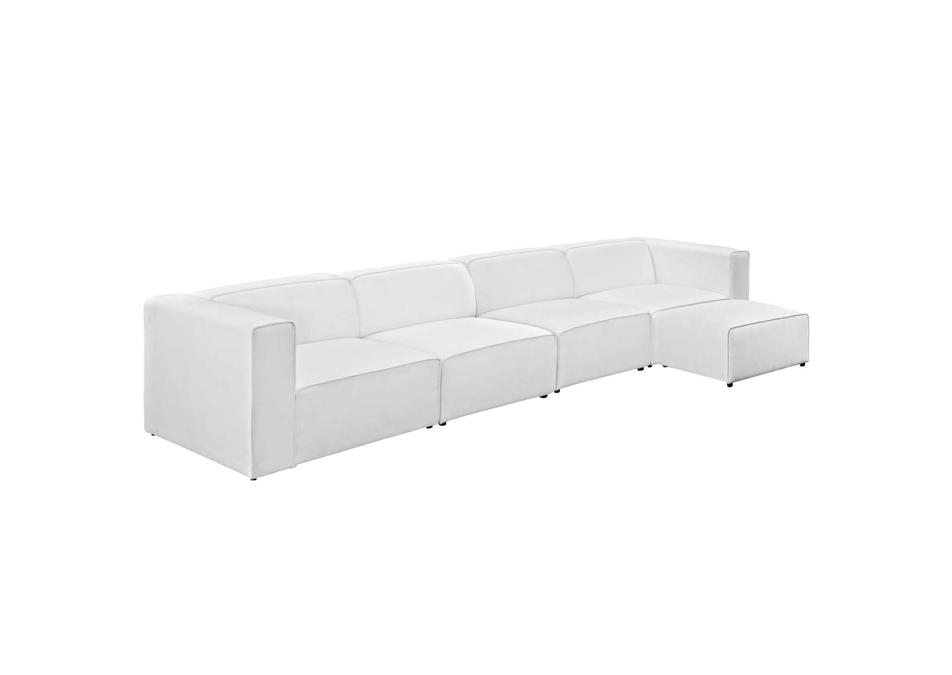 White Mingle 5 Piece Upholstered Fabric Sectional Sofa Set,Modway