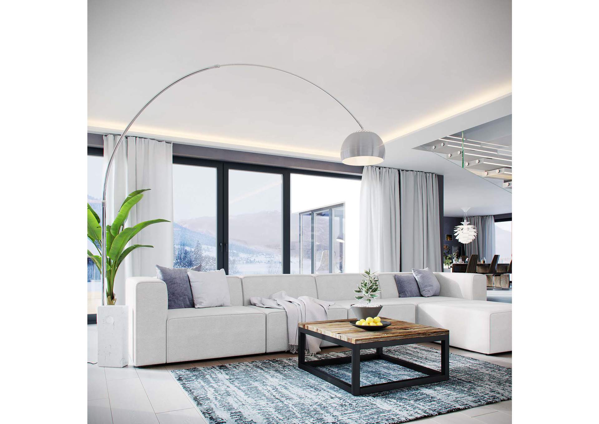 White Mingle 5 Piece Upholstered Fabric Sectional Sofa Set,Modway