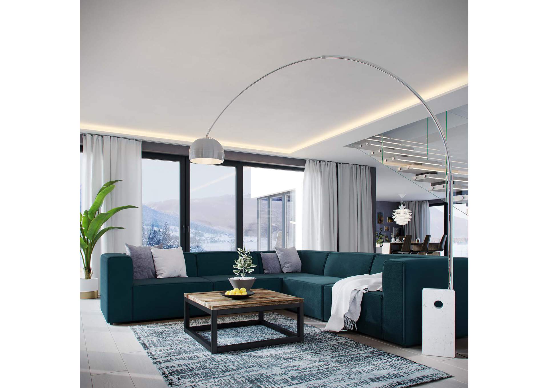 Blue Mingle 5 Piece Upholstered Fabric Sectional Sofa Set,Modway