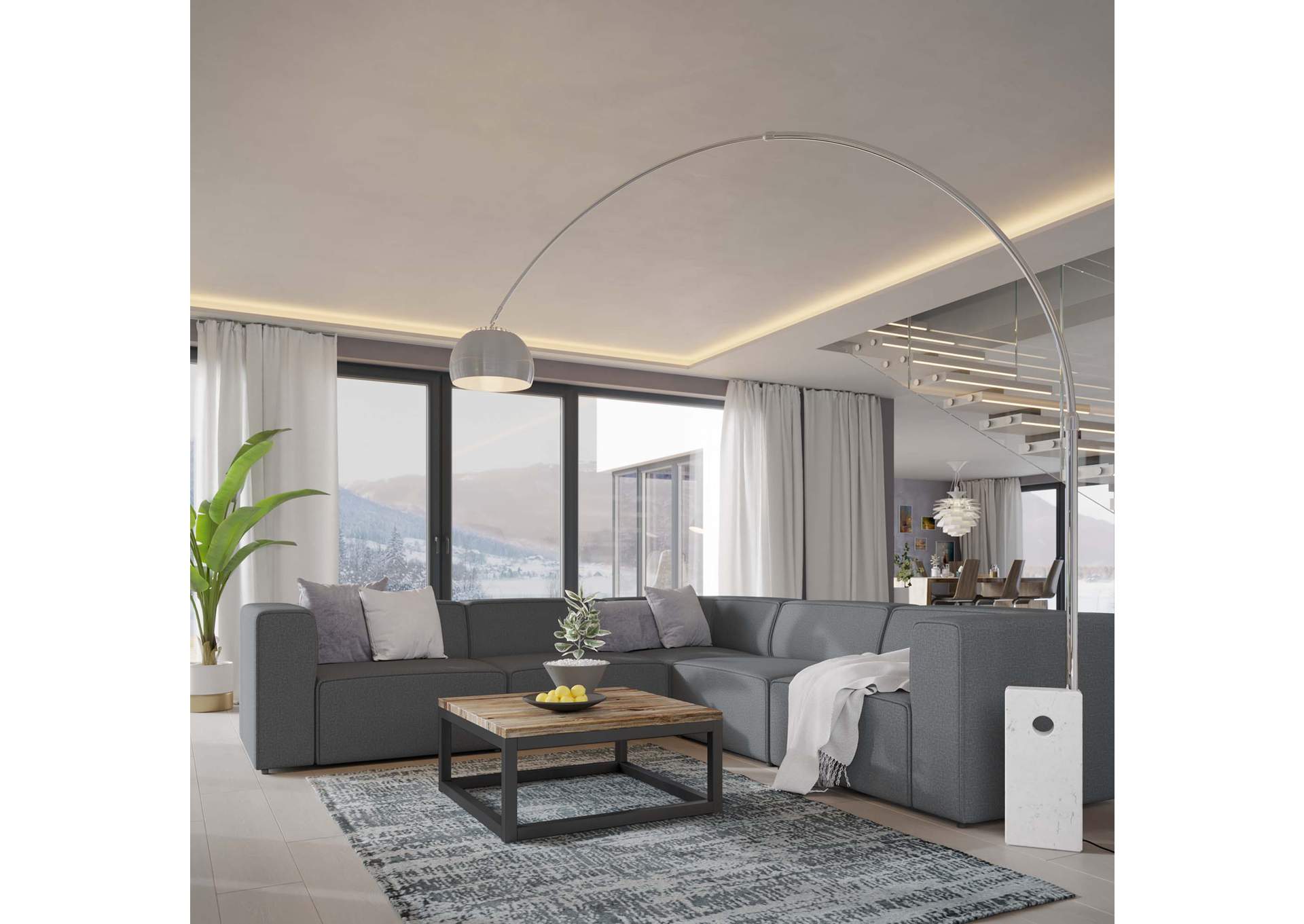 Gray Mingle 5 Piece Upholstered Fabric Sectional Sofa Set,Modway