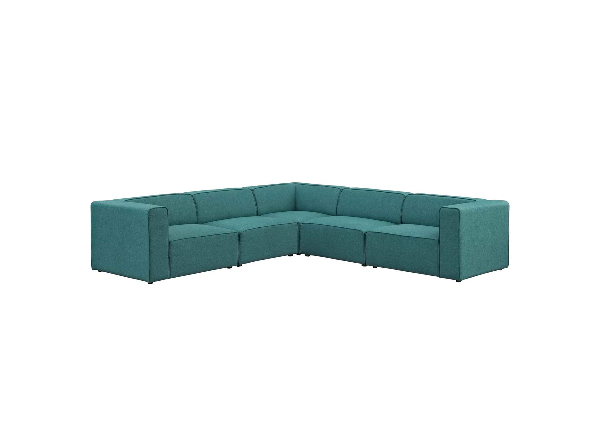 Teal Mingle 5 Piece Upholstered Fabric Sectional Sofa Set,Modway