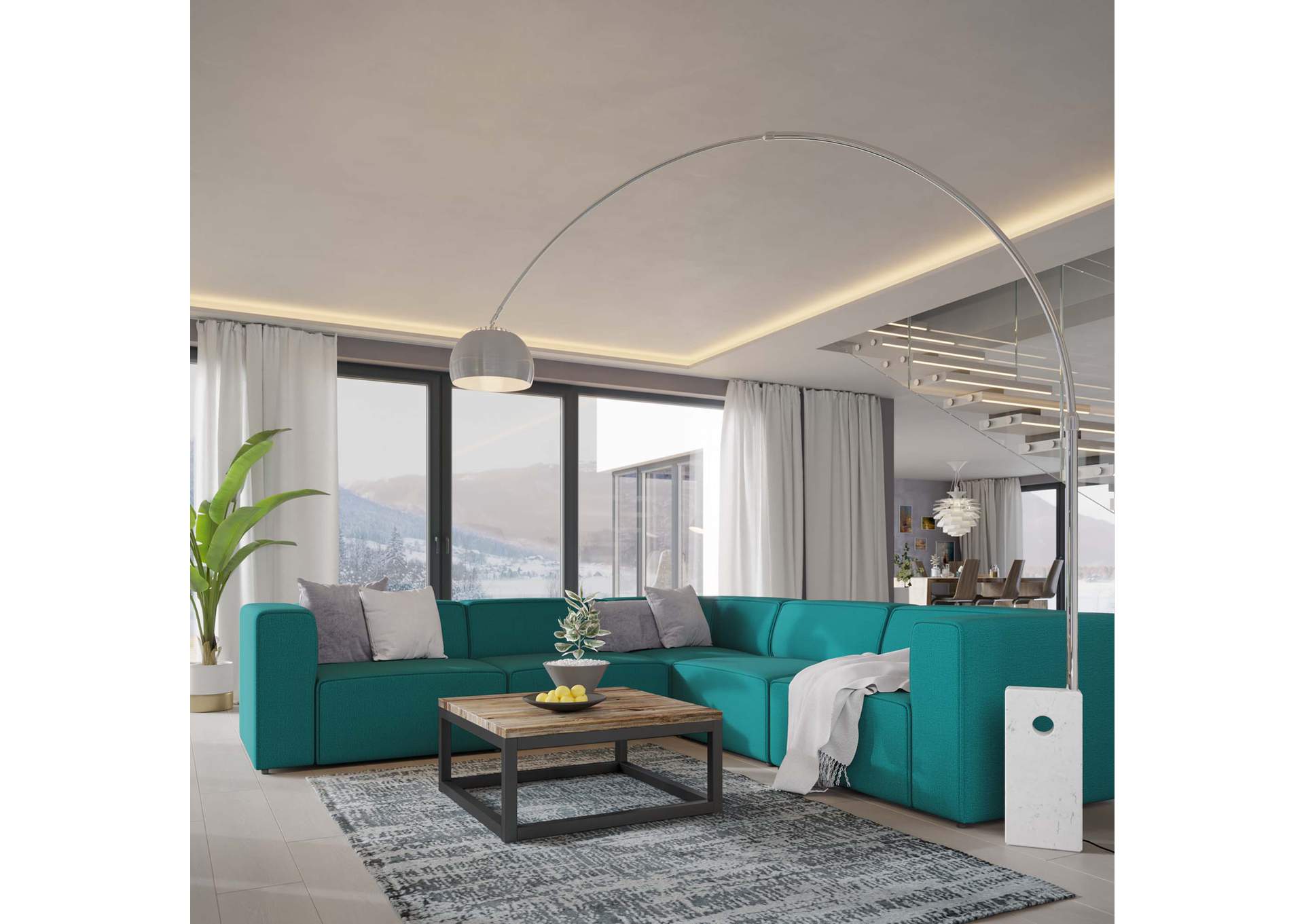 Teal Mingle 5 Piece Upholstered Fabric Sectional Sofa Set,Modway