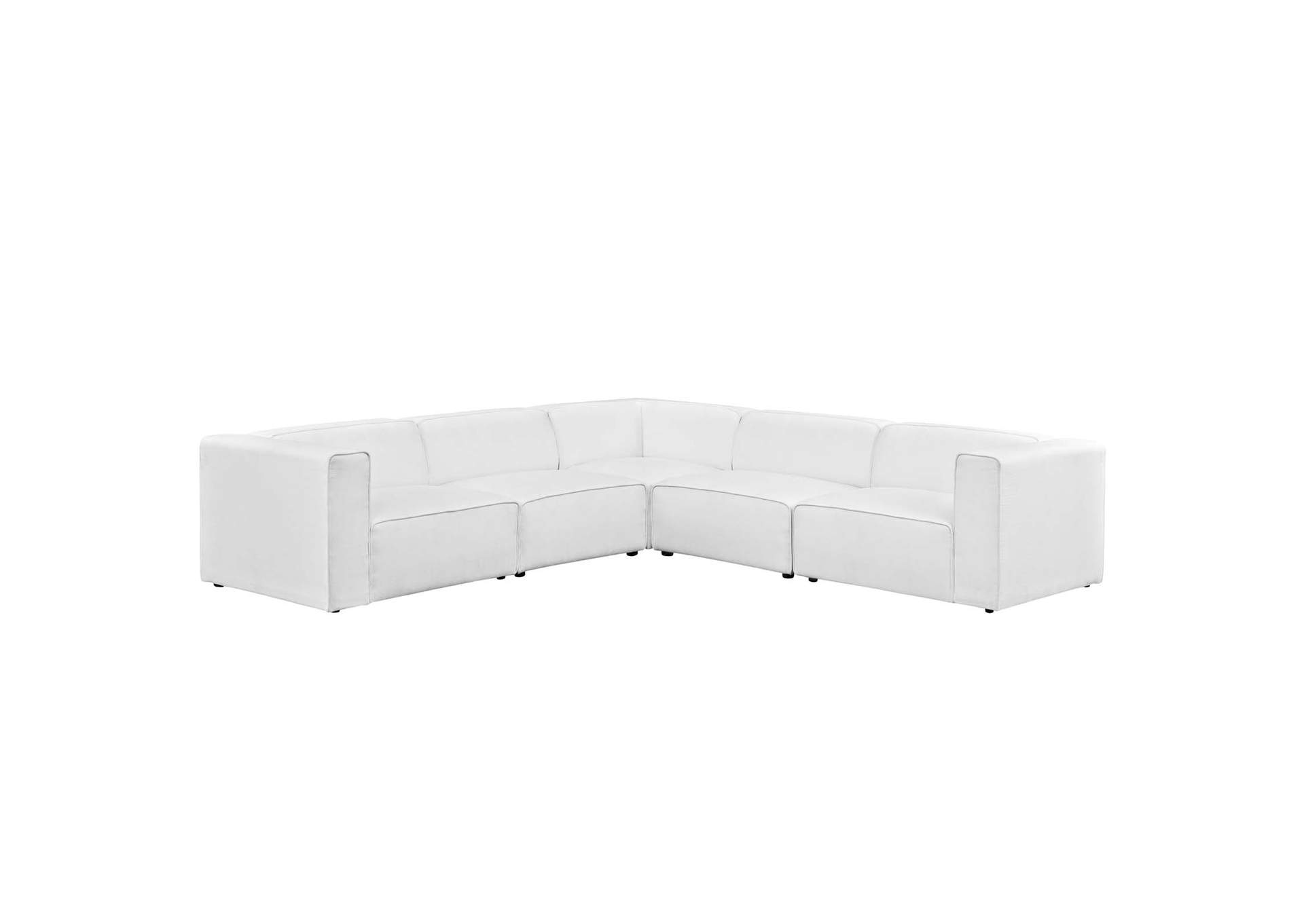 White Mingle 5 Piece Upholstered Fabric Sectional Sofa Set,Modway