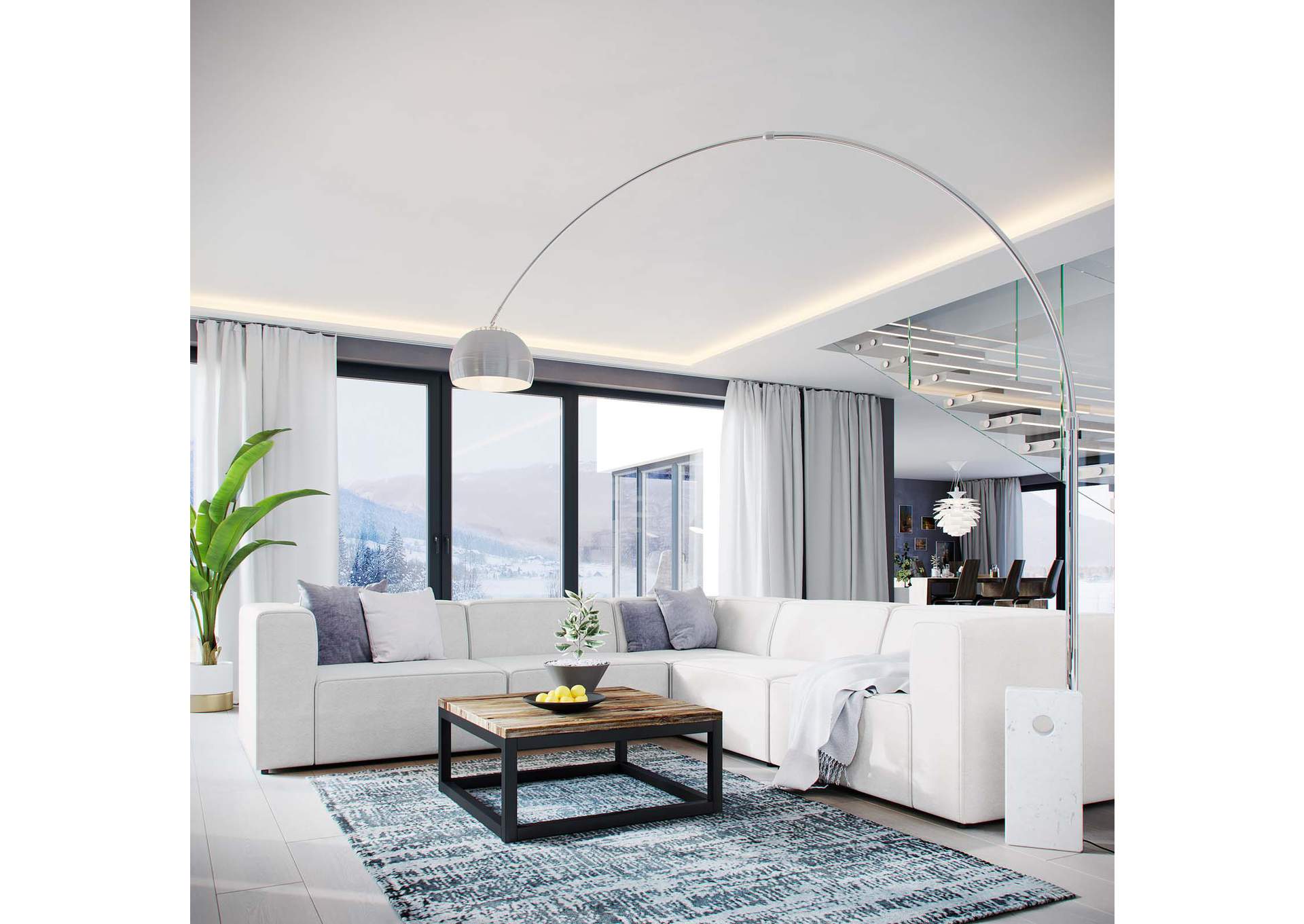 White Mingle 5 Piece Upholstered Fabric Sectional Sofa Set,Modway