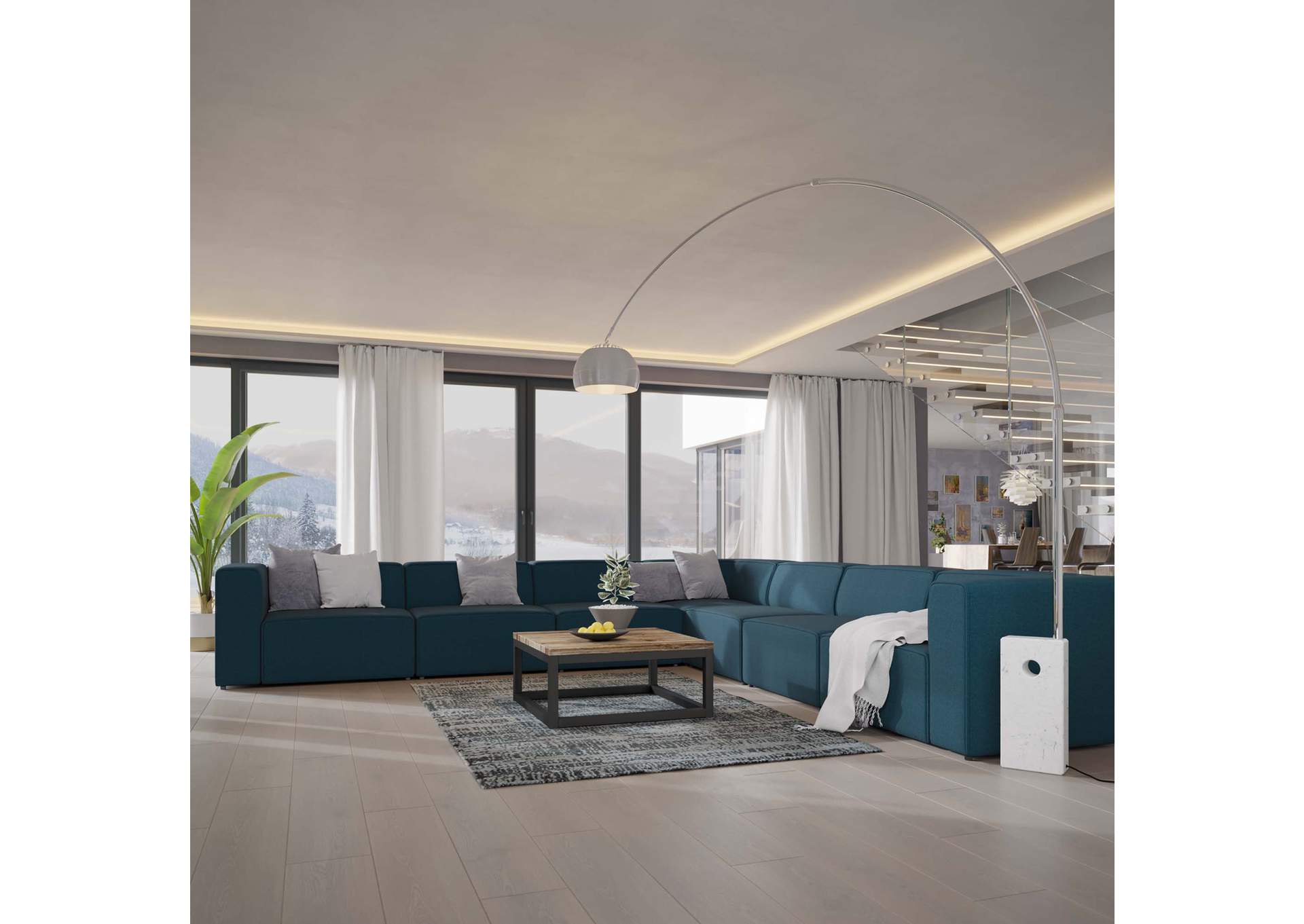 Blue Mingle 7 Piece Upholstered Fabric Sectional Sofa Set,Modway