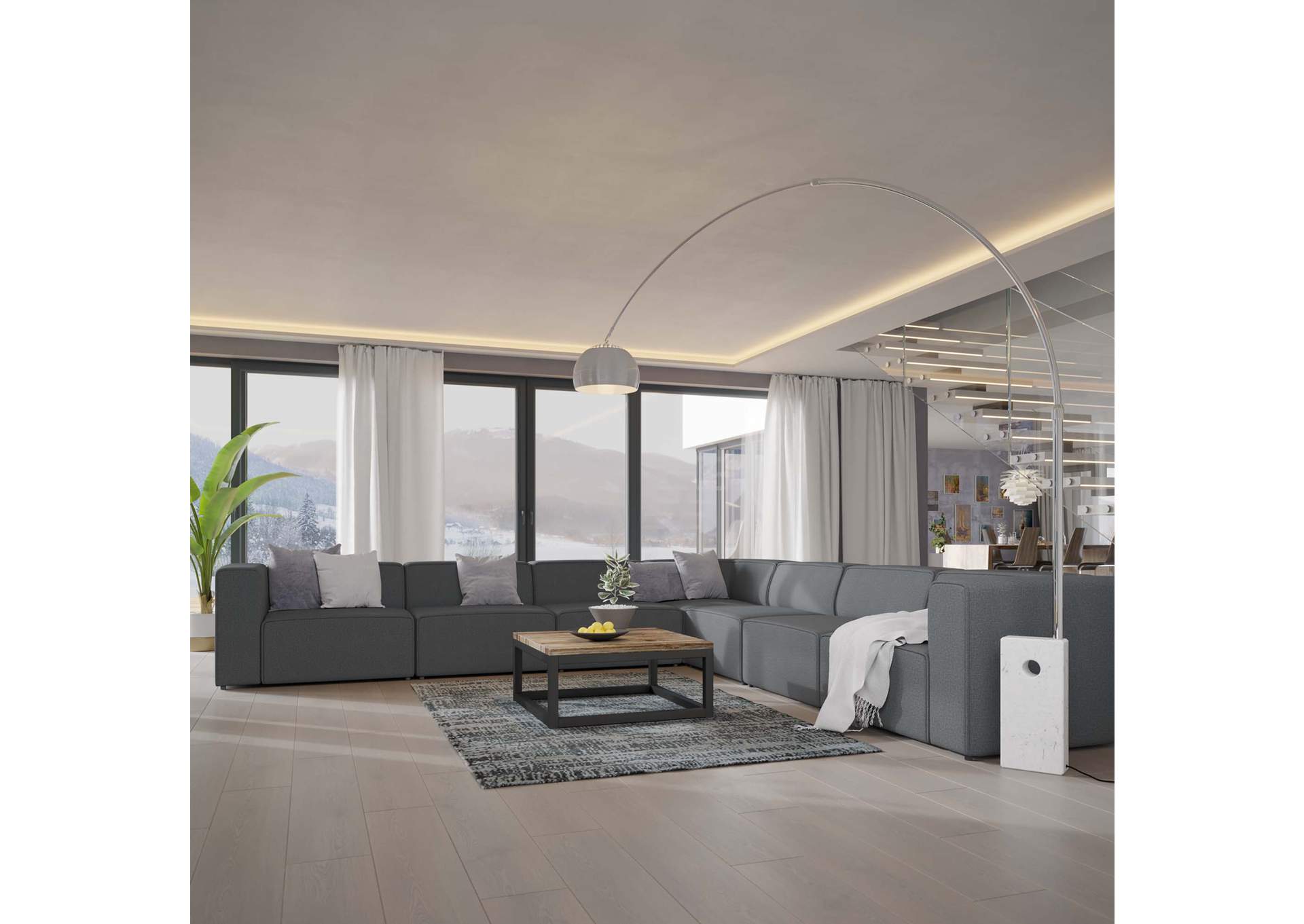 Gray Mingle 7 Piece Upholstered Fabric Sectional Sofa Set,Modway