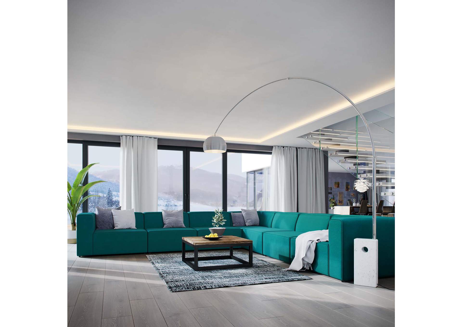 Teal Mingle 7 Piece Upholstered Fabric Sectional Sofa Set,Modway