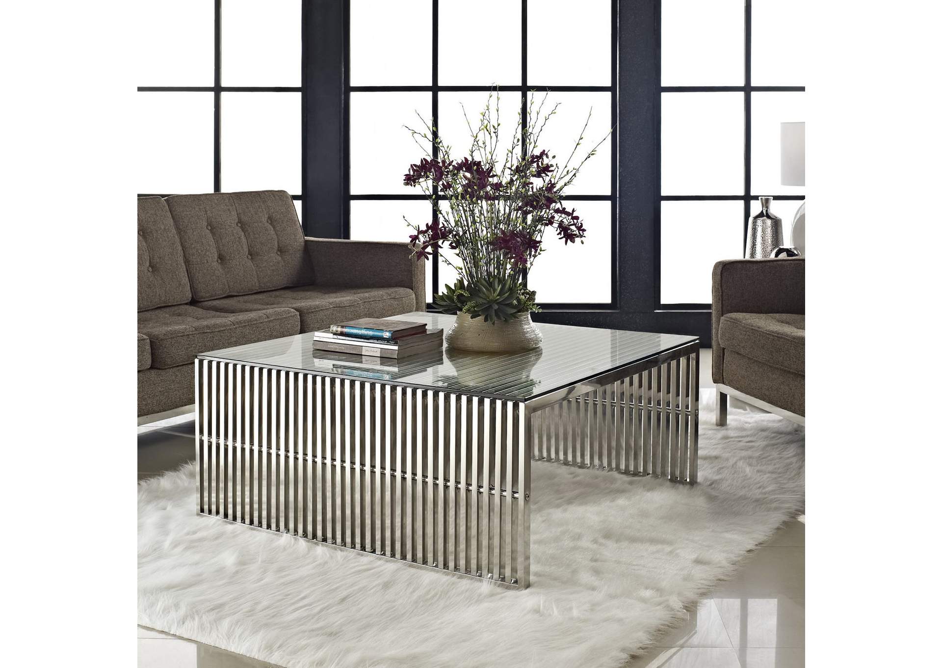 Silver Gridiron Coffee Table,Modway