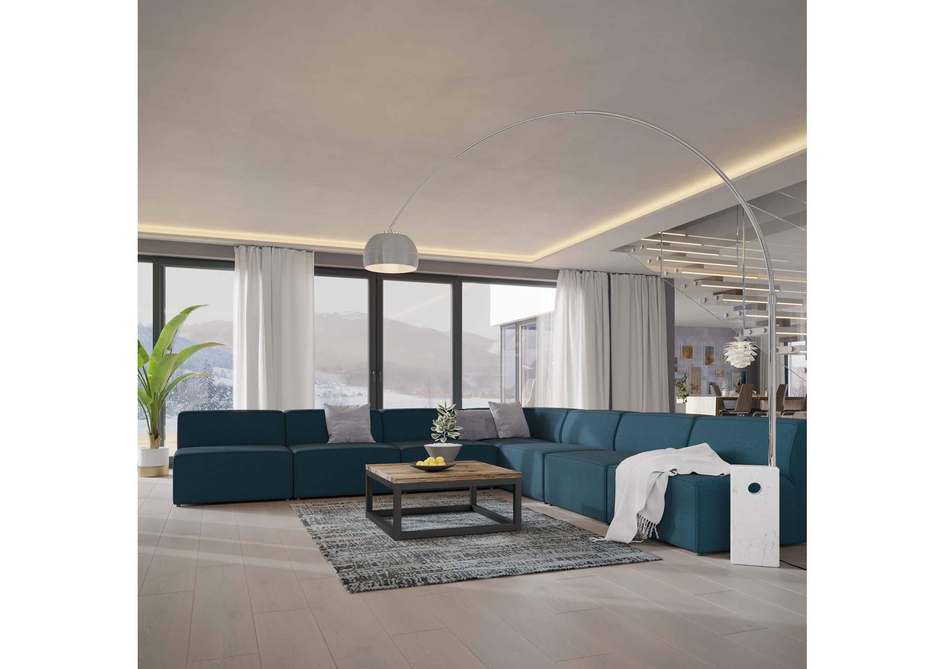 Blue Mingle 7 Piece Upholstered Fabric Sectional Sofa Set,Modway