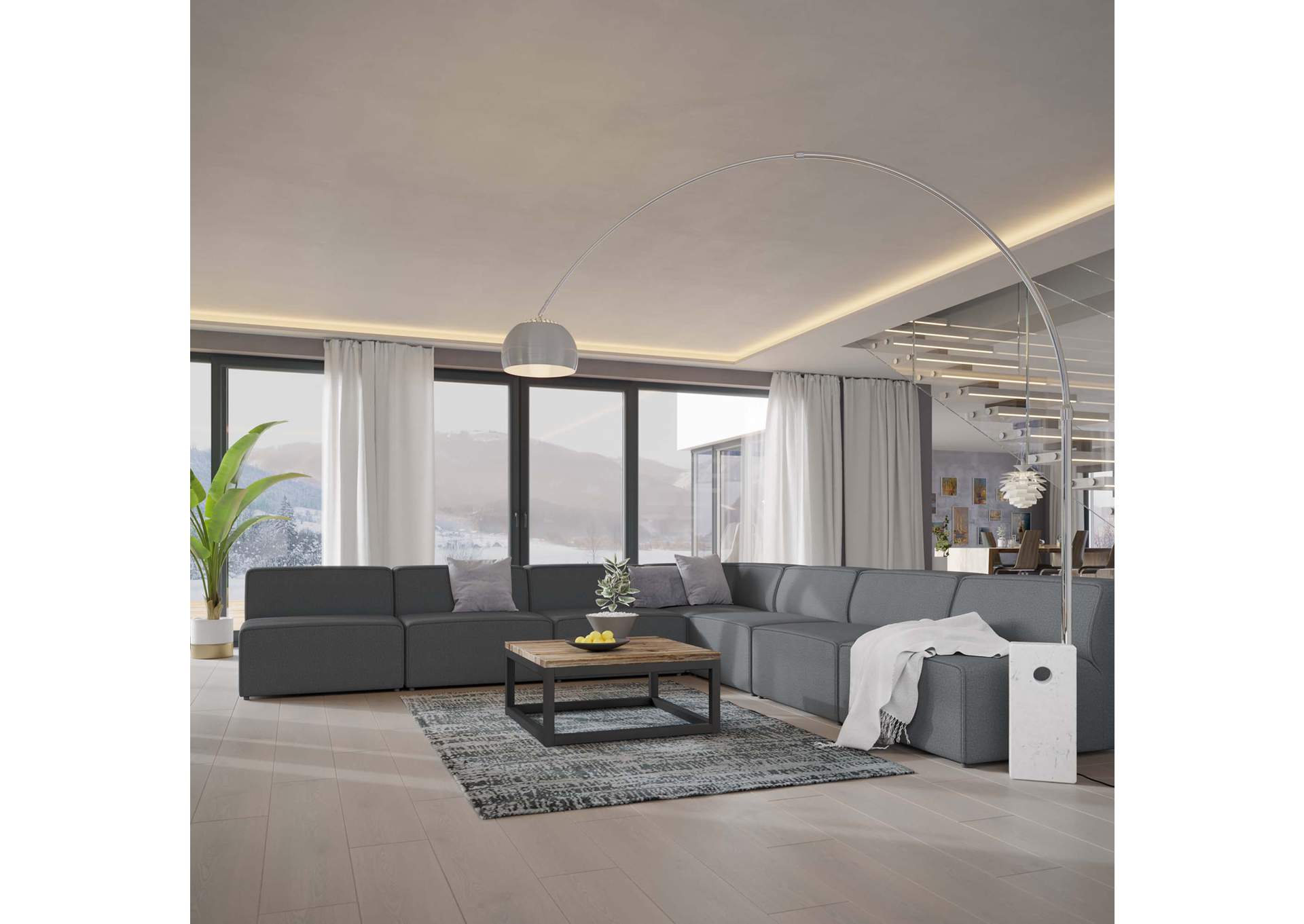Gray Mingle 7 Piece Upholstered Fabric Sectional Sofa Set,Modway