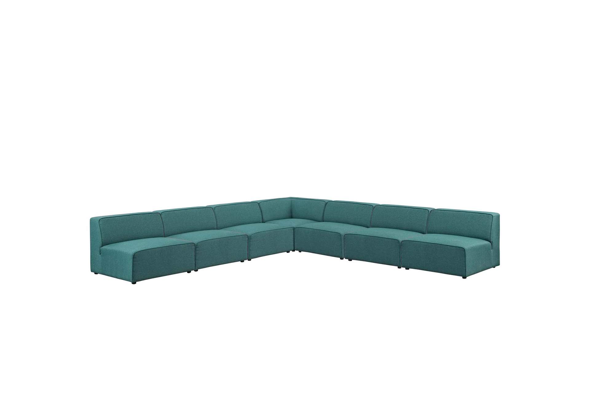 Teal Mingle 7 Piece Upholstered Fabric Sectional Sofa Set,Modway